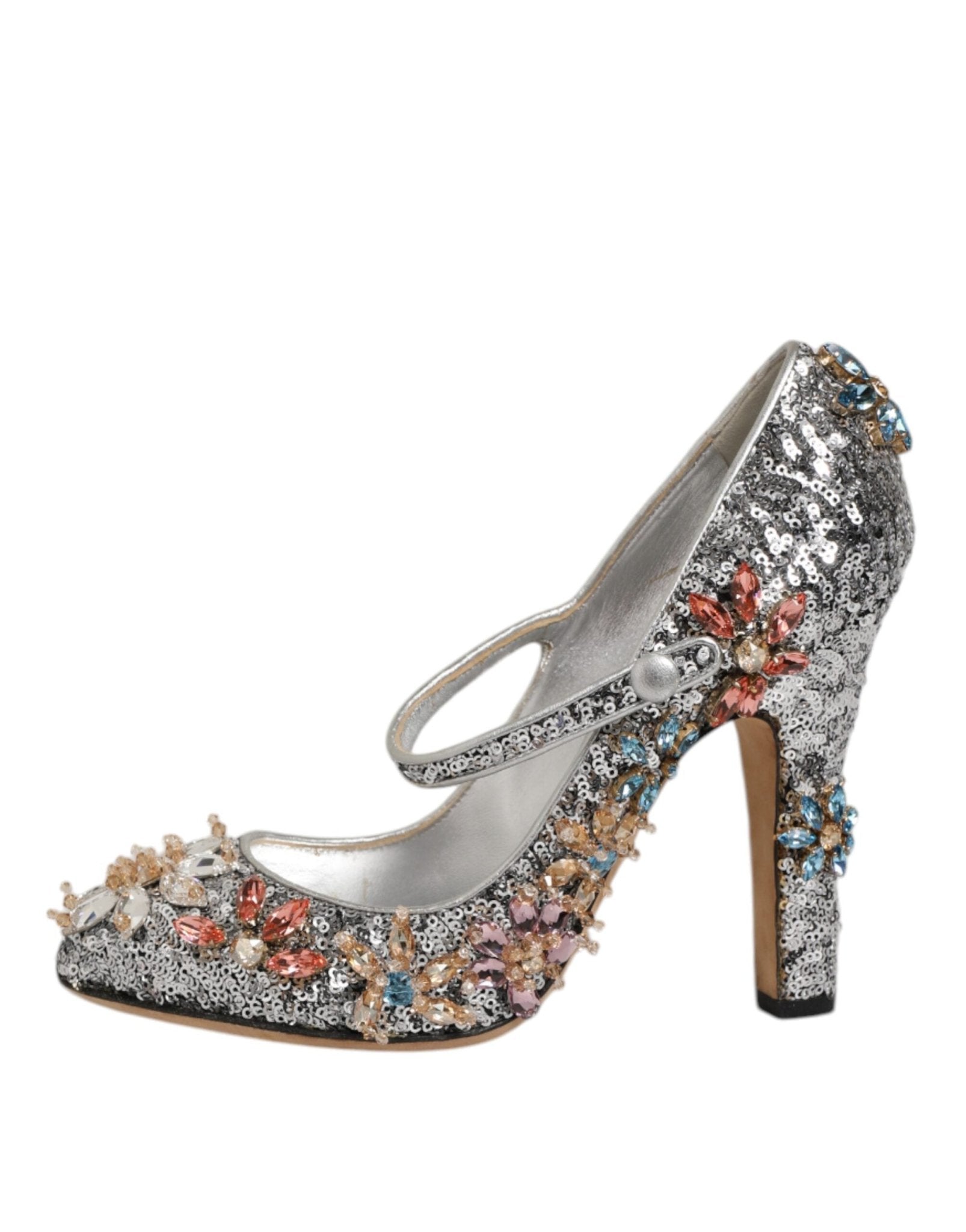 Dolce & Gabbana Silver Sequin Crystal Mary Janes Pumps Shoes - RIMODA