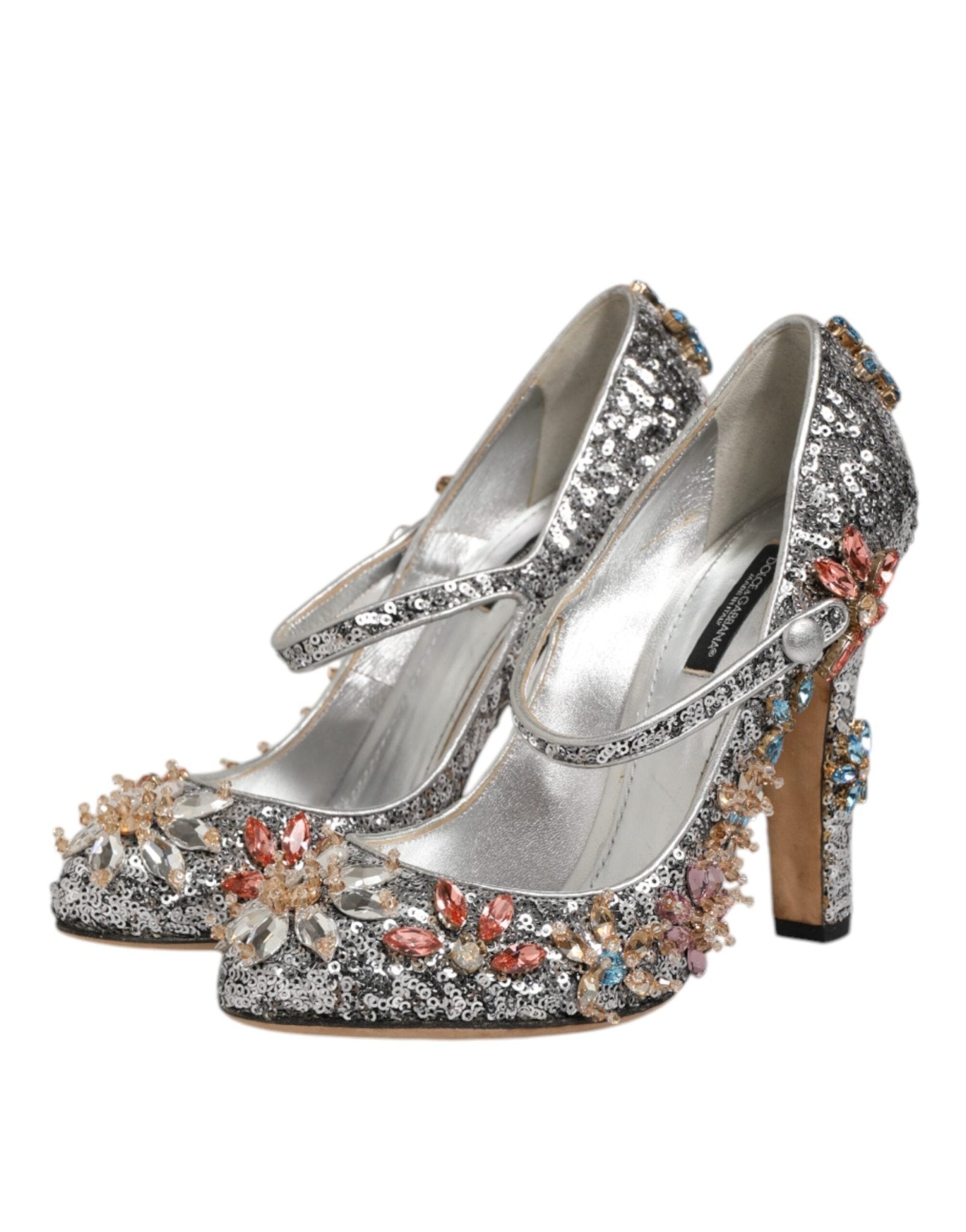 Dolce & Gabbana Silver Sequin Crystal Mary Janes Pumps Shoes - RIMODA