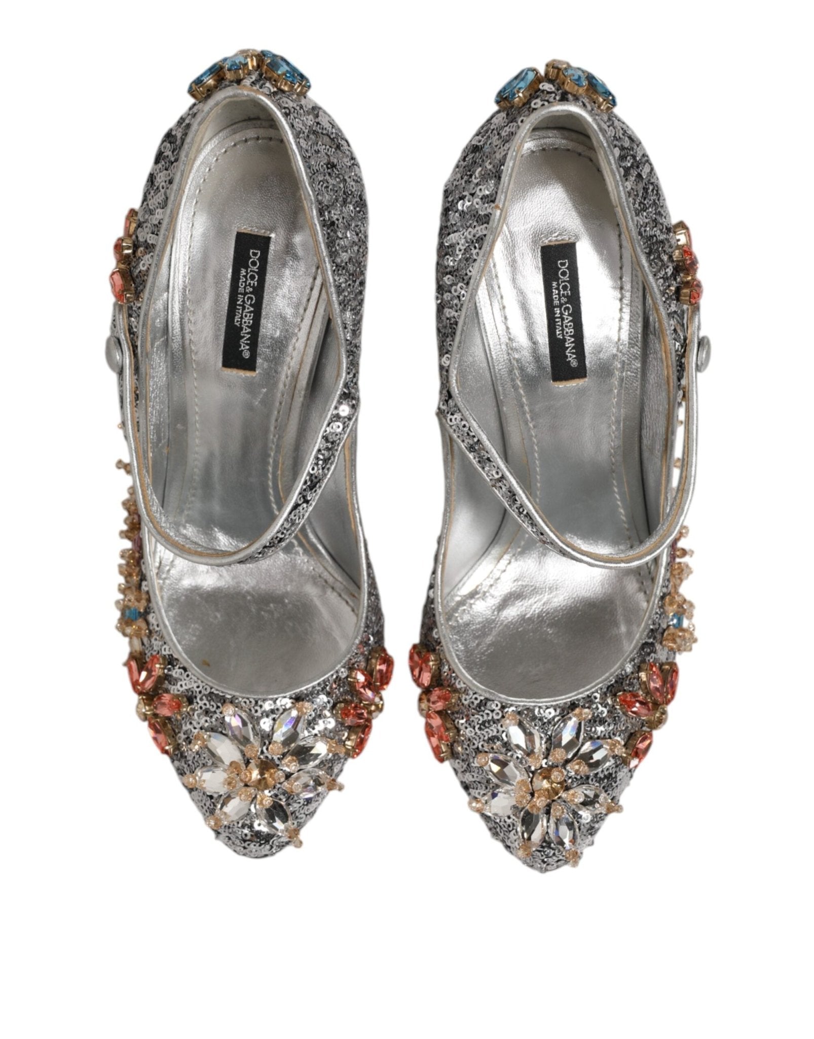 Dolce & Gabbana Silver Sequin Crystal Mary Janes Pumps Shoes - RIMODA