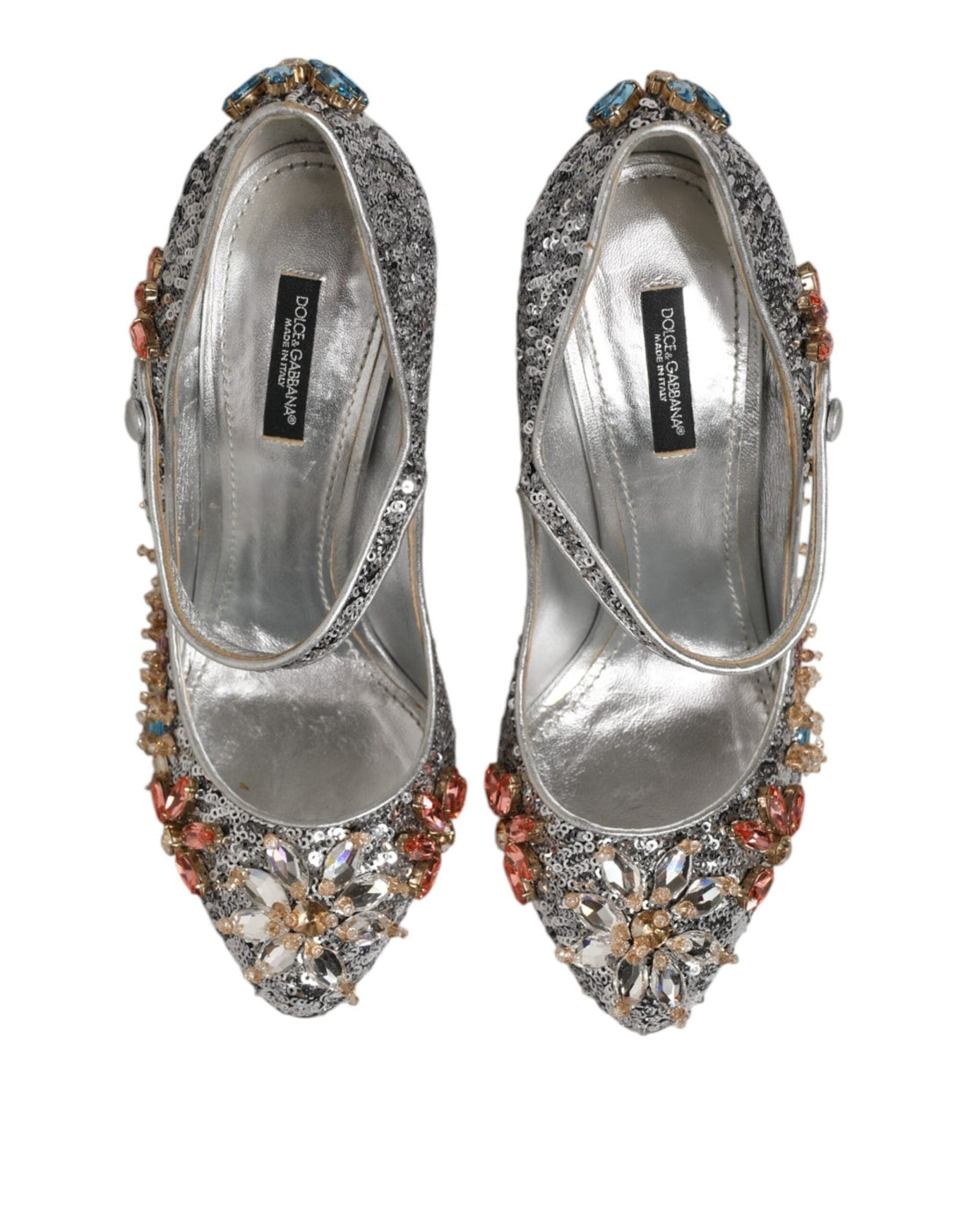 Dolce & Gabbana Silver Sequin Crystal Mary Janes Pumps Shoes - RIMODA