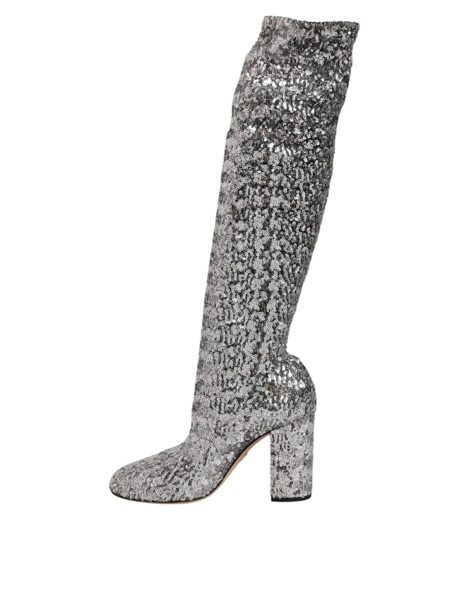 Dolce & Gabbana Silver Sequins Glitter High Heel Boot Shoes - RIMODA