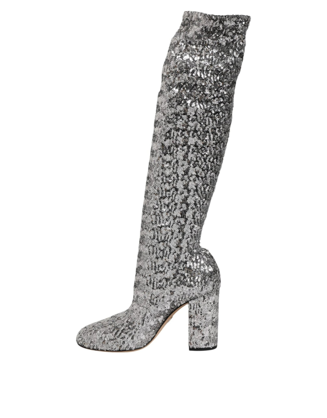 Dolce & Gabbana Silver Sequins Glitter High Heel Boot Shoes - RIMODA