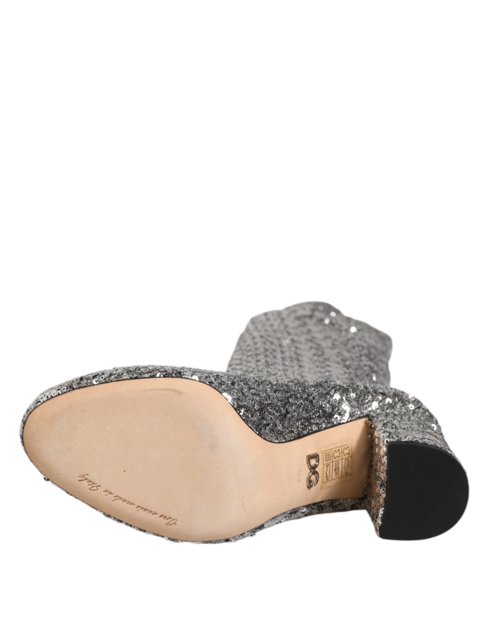 Dolce & Gabbana Silver Sequins Glitter High Heel Boot Shoes - RIMODA