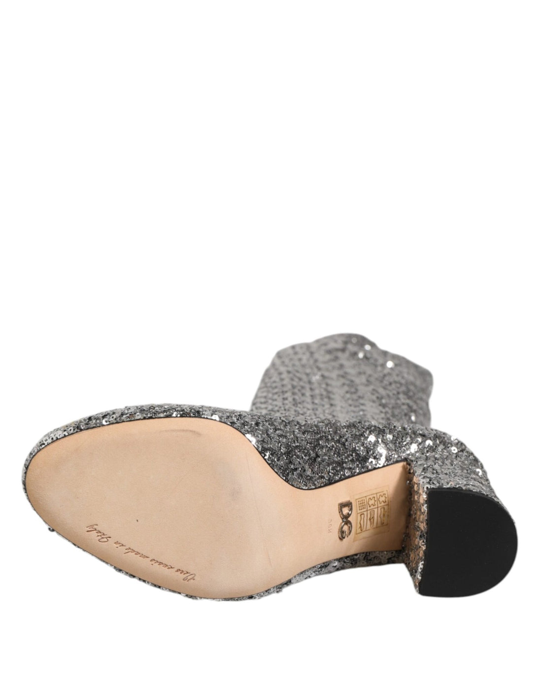 Dolce & Gabbana Silver Sequins Glitter High Heel Boot Shoes - RIMODA