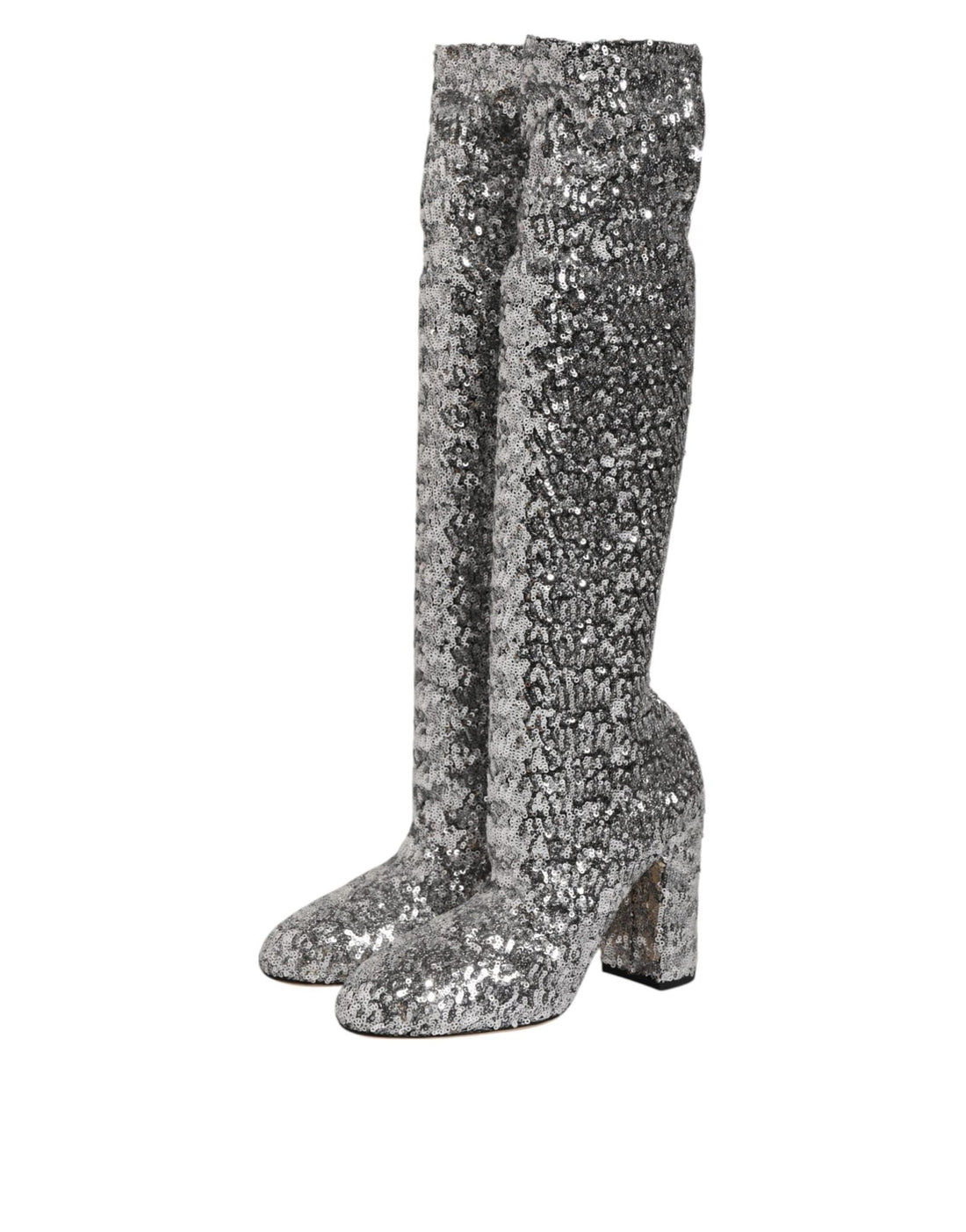 Dolce & Gabbana Silver Sequins Glitter High Heel Boot Shoes - RIMODA