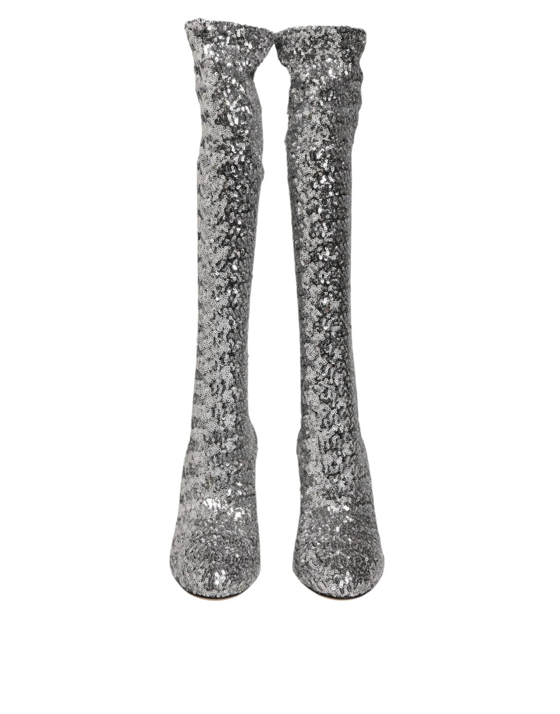 Dolce & Gabbana Silver Sequins Glitter High Heel Boot Shoes - RIMODA