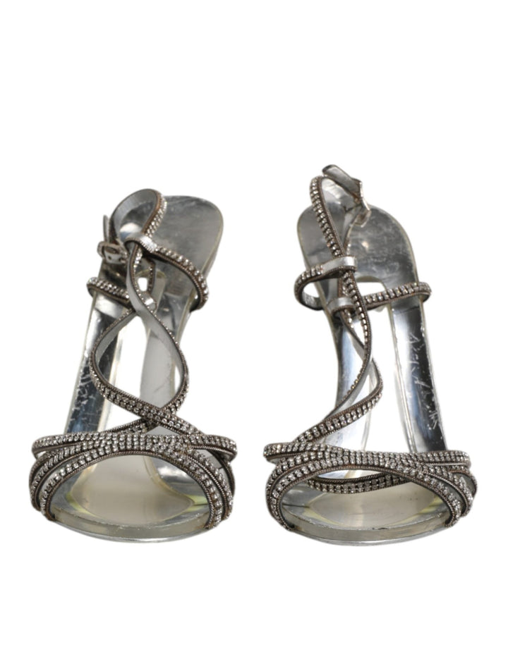 Dolce & Gabbana Silver Strass Ankle Strap Heels Sandals Shoes - RIMODA