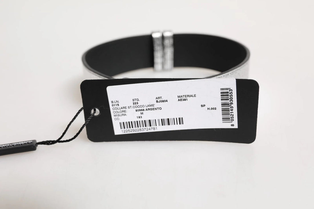 Dolce & Gabbana Silver Textured Leather Gold Tone Metal Neckband - RIMODA