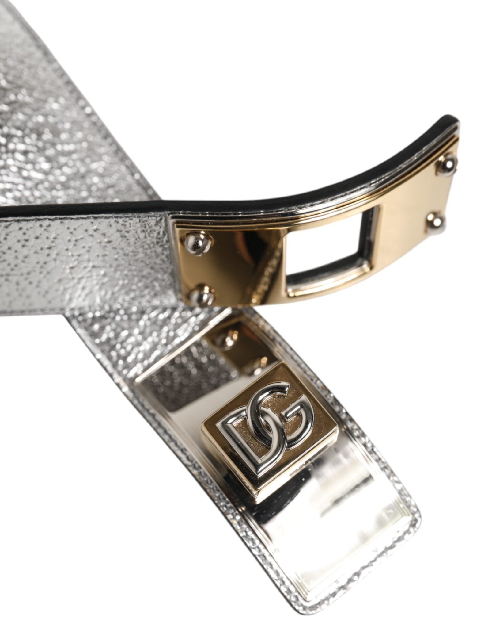 Dolce & Gabbana Silver Textured Leather Gold Tone Metal Neckband - RIMODA
