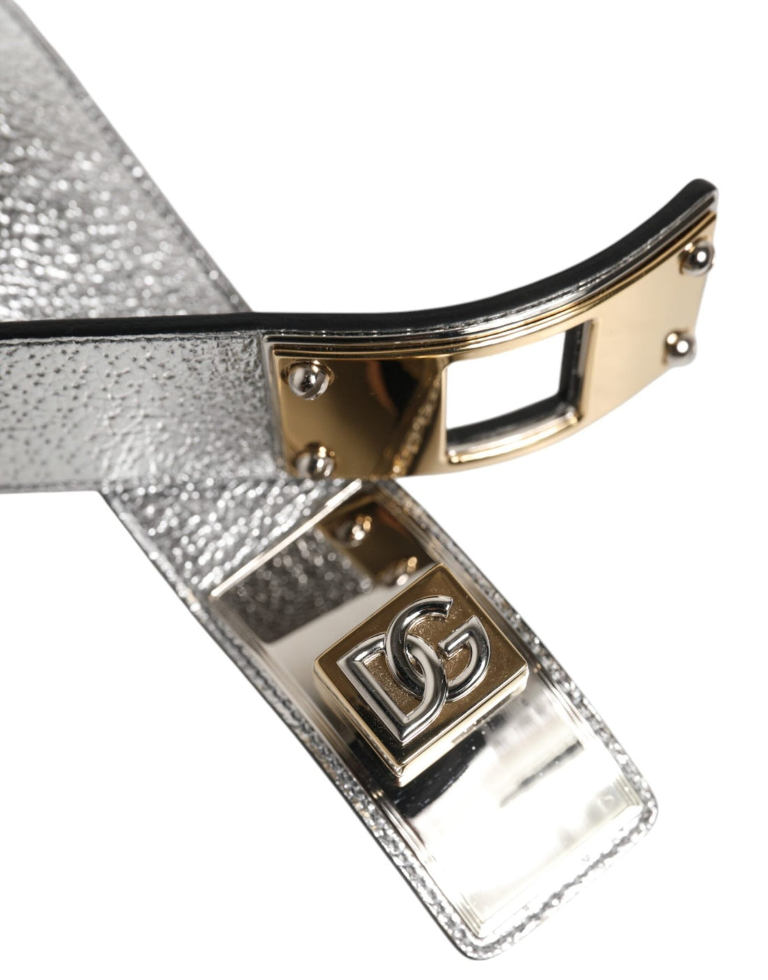 Dolce & Gabbana Silver Textured Leather Gold Tone Metal Neckband - RIMODA
