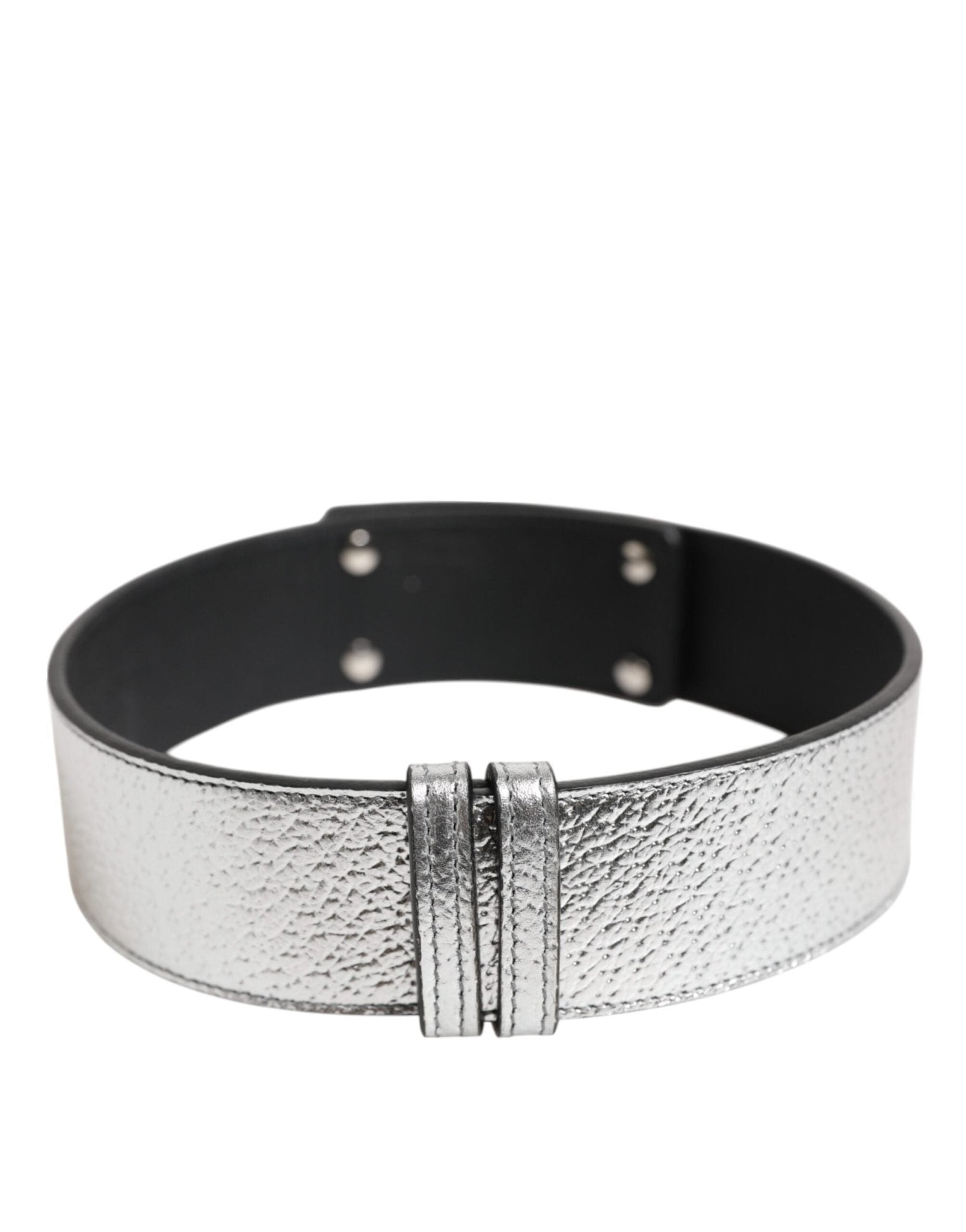 Dolce & Gabbana Silver Textured Leather Gold Tone Metal Neckband - RIMODA