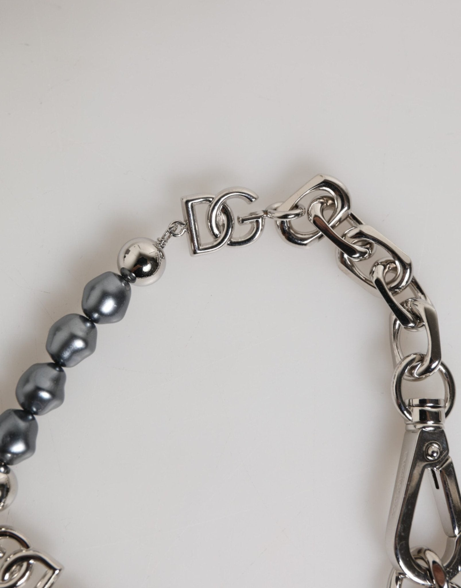Dolce & Gabbana Silver Tone Chain Lobster Clasp Logo Gray Pearls Bracelet - RIMODA