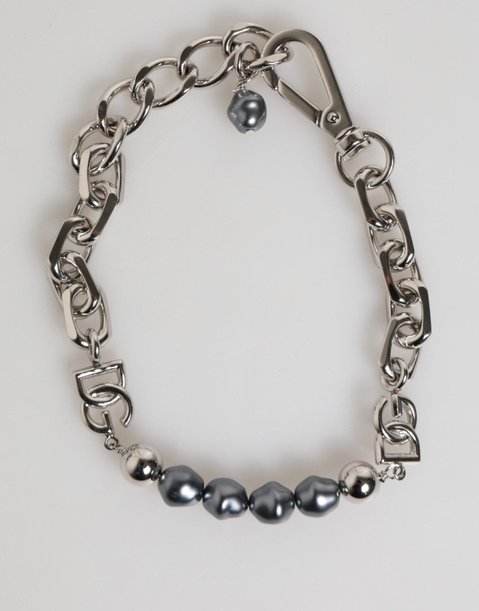 Dolce & Gabbana Silver Tone Chain Lobster Clasp Logo Gray Pearls Bracelet - RIMODA