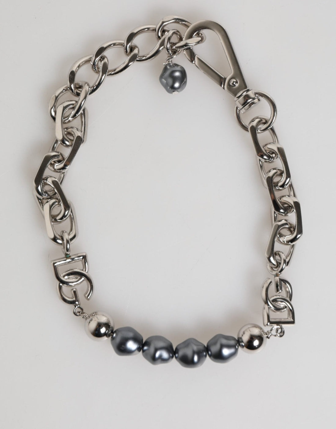 Dolce & Gabbana Silver Tone Chain Lobster Clasp Logo Gray Pearls Bracelet - RIMODA