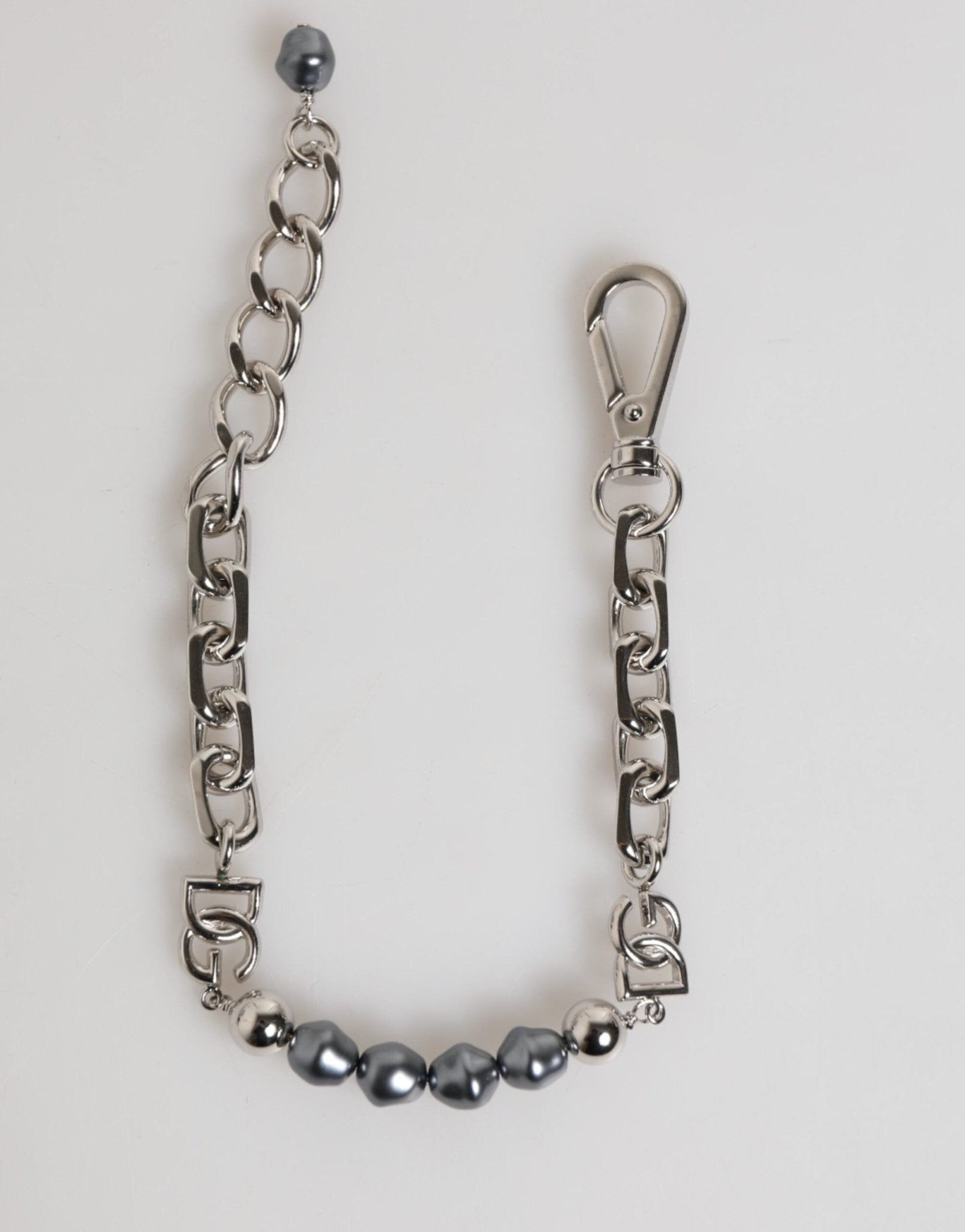 Dolce & Gabbana Silver Tone Chain Lobster Clasp Logo Gray Pearls Bracelet - RIMODA