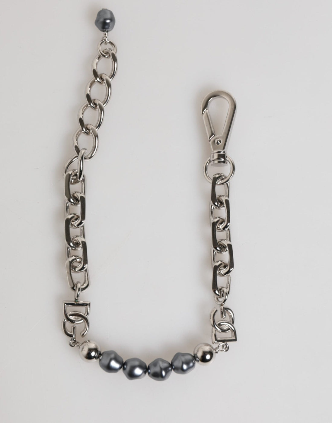 Dolce & Gabbana Silver Tone Chain Lobster Clasp Logo Gray Pearls Bracelet - RIMODA