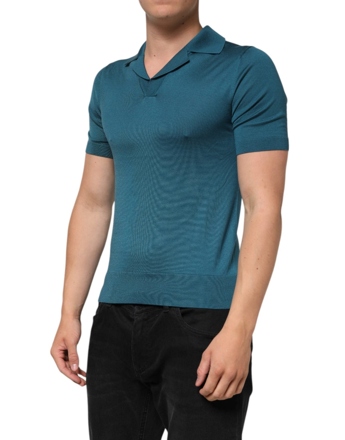 Dolce & Gabbana Teal Blue Silk Collared Short Sleeves Polo T-shirt - RIMODA