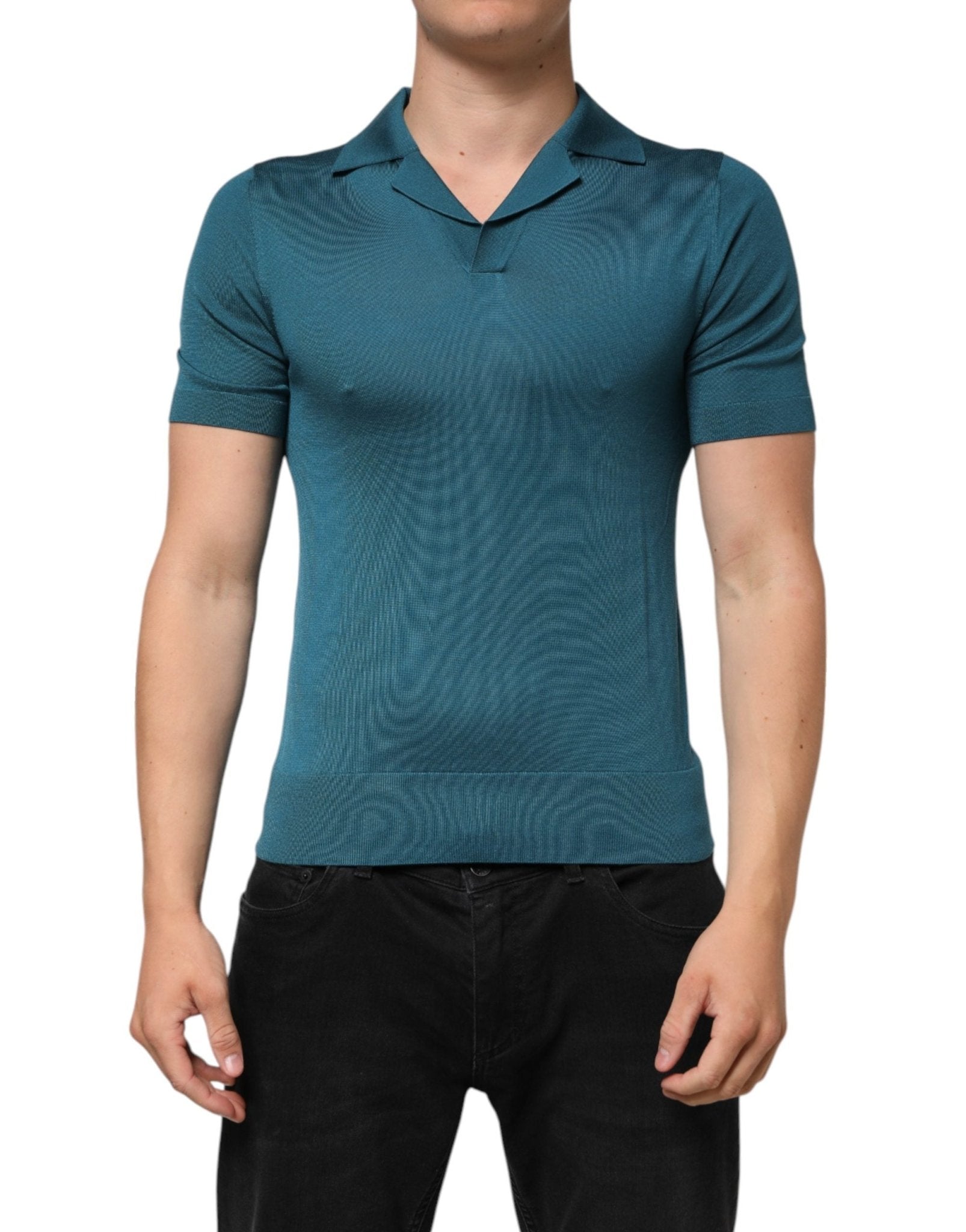 Dolce & Gabbana Teal Blue Silk Collared Short Sleeves Polo T-shirt - RIMODA