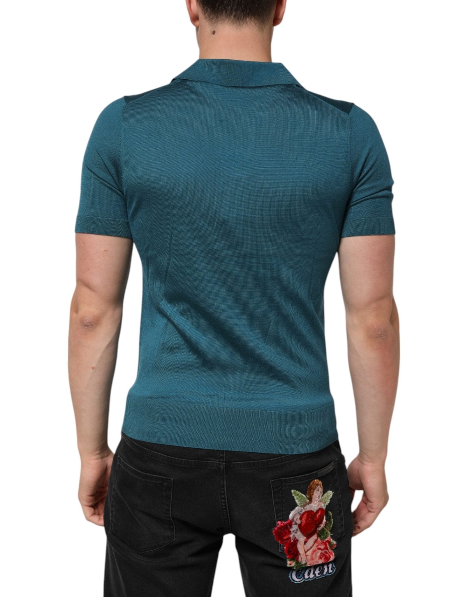 Dolce & Gabbana Teal Blue Silk Collared Short Sleeves Polo T-shirt - RIMODA