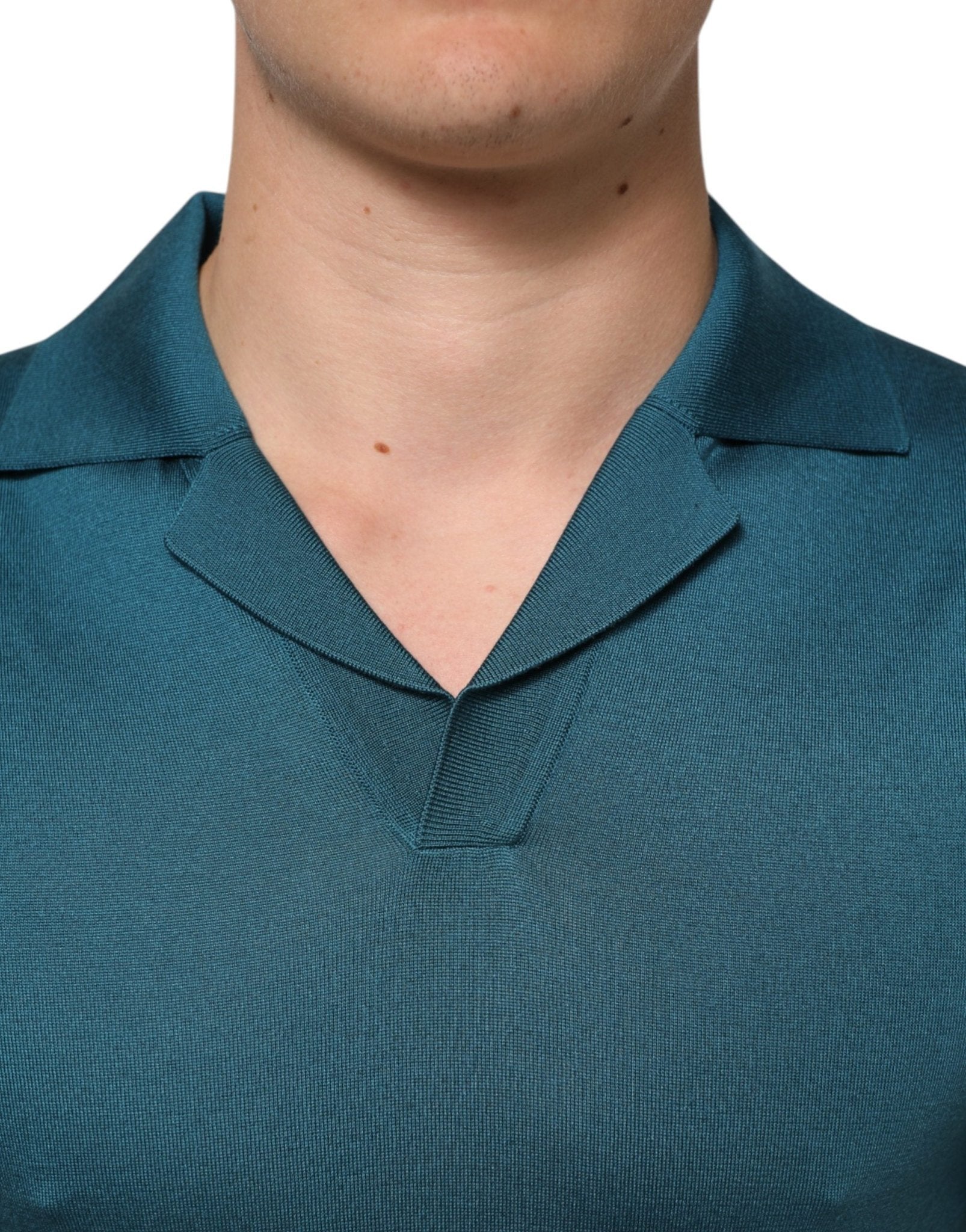 Dolce & Gabbana Teal Blue Silk Collared Short Sleeves Polo T-shirt - RIMODA