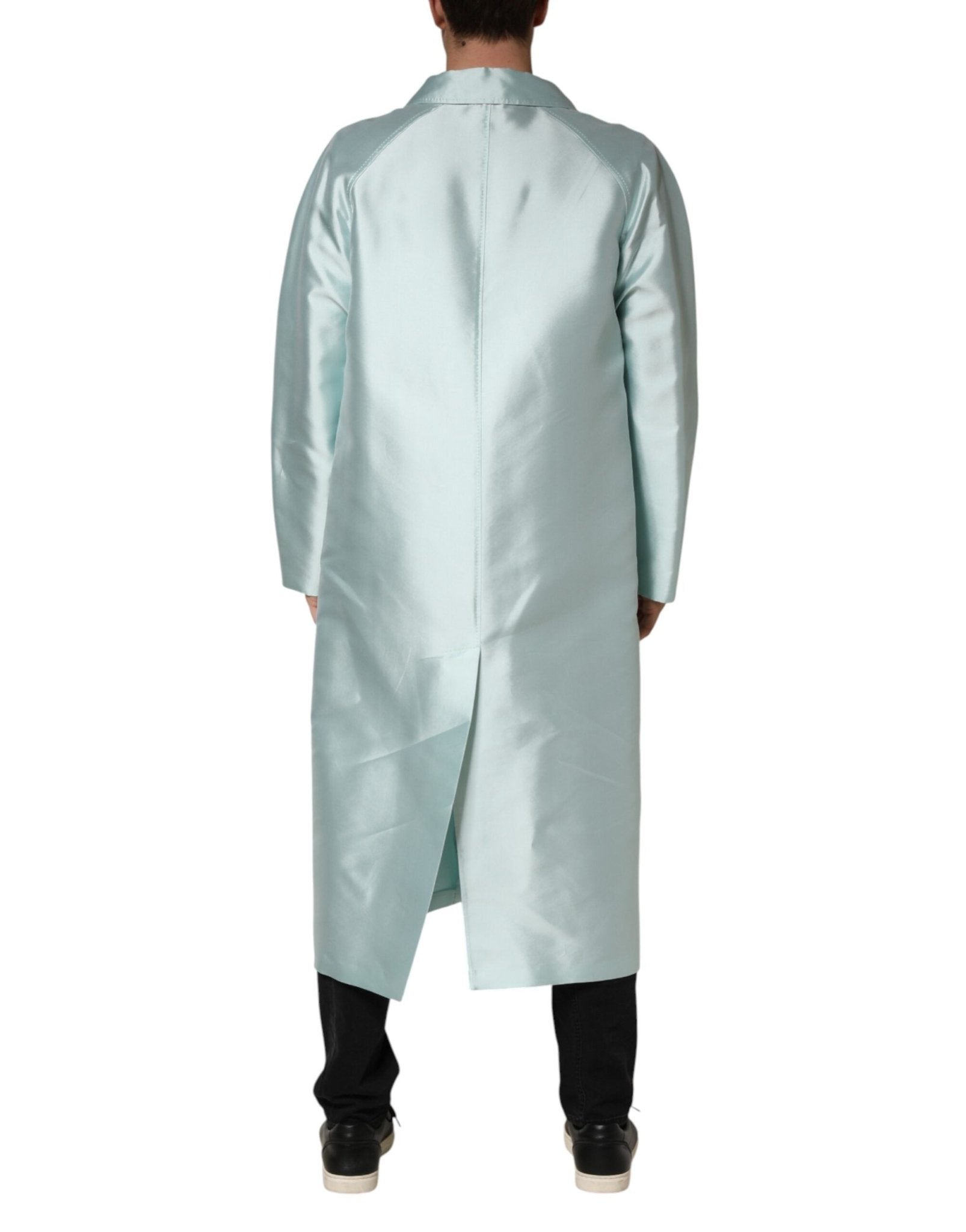 Dolce & Gabbana Teal Satin Collared Long Trench Coat Jacket - RIMODA