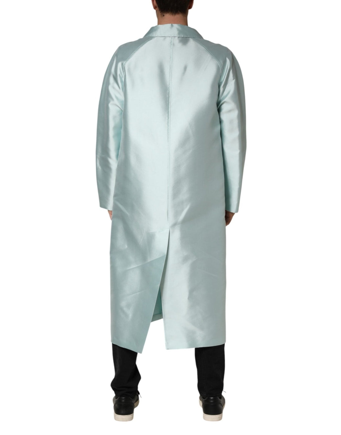 Dolce & Gabbana Teal Satin Collared Long Trench Coat Jacket - RIMODA