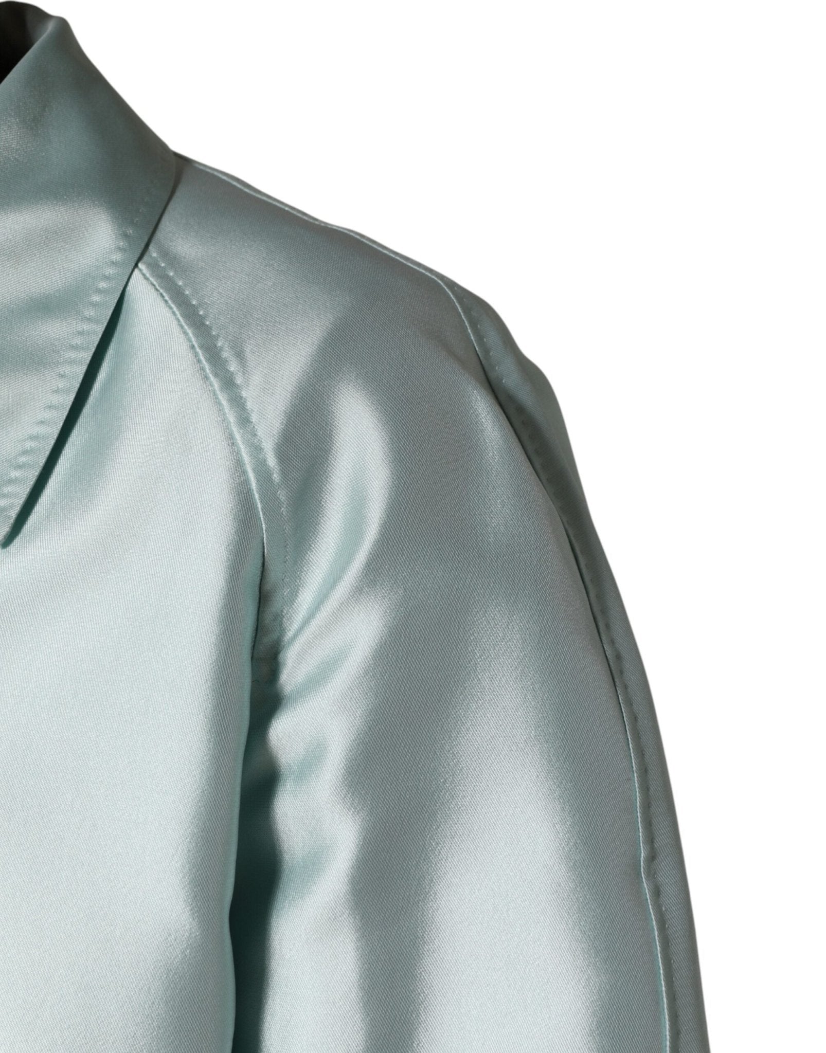 Dolce & Gabbana Teal Satin Collared Long Trench Coat Jacket - RIMODA
