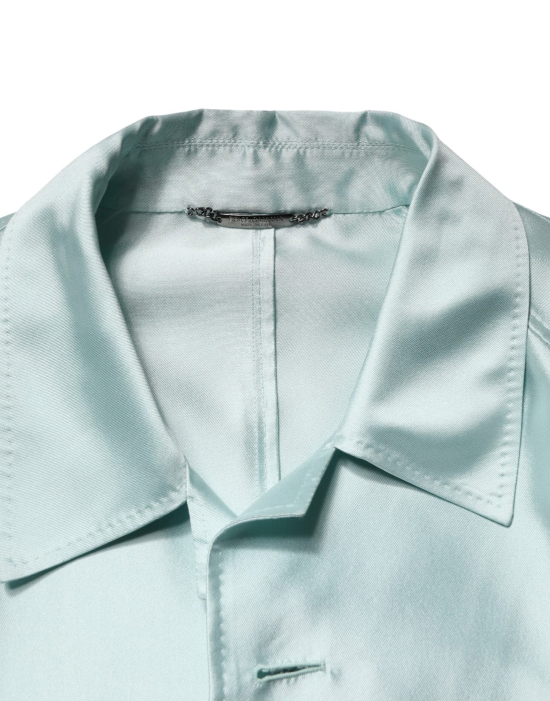 Dolce & Gabbana Teal Satin Collared Long Trench Coat Jacket - RIMODA
