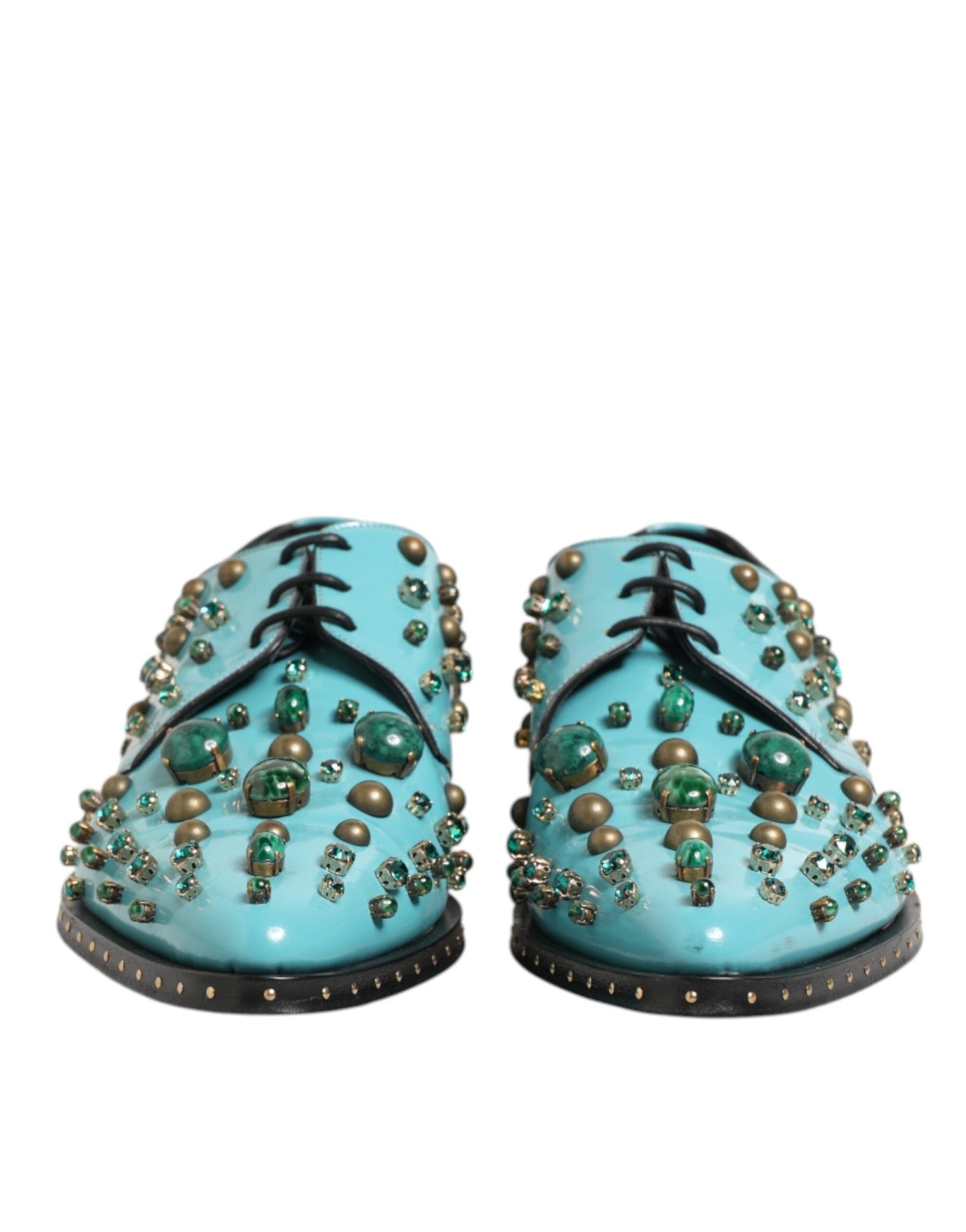 Dolce & Gabbana Turquoise Crystal Embellished Men Derby Shoes - RIMODA