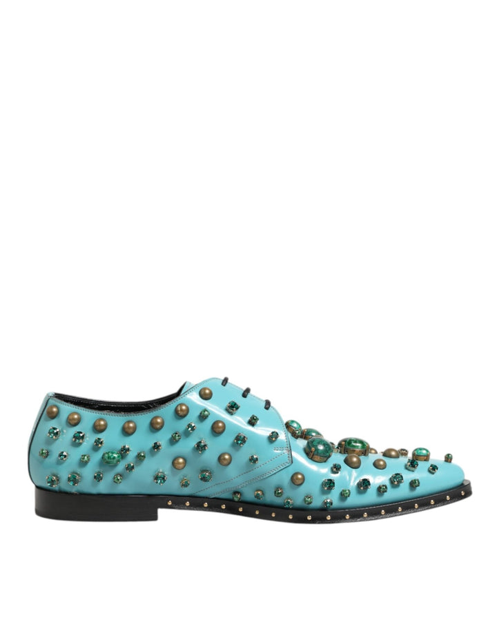 Dolce & Gabbana Turquoise Crystal Embellished Men Derby Shoes - RIMODA