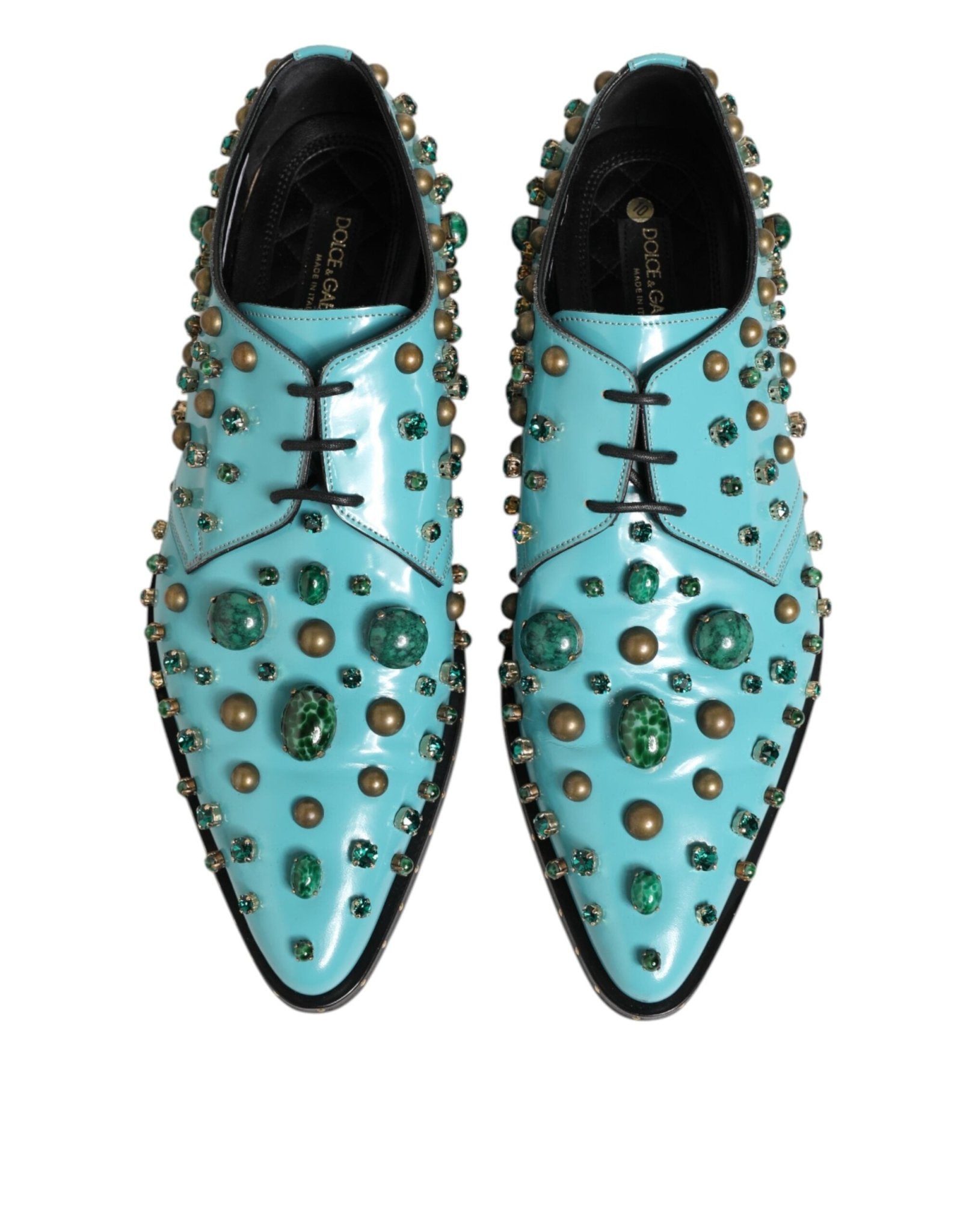 Dolce & Gabbana Turquoise Crystal Embellished Men Derby Shoes - RIMODA