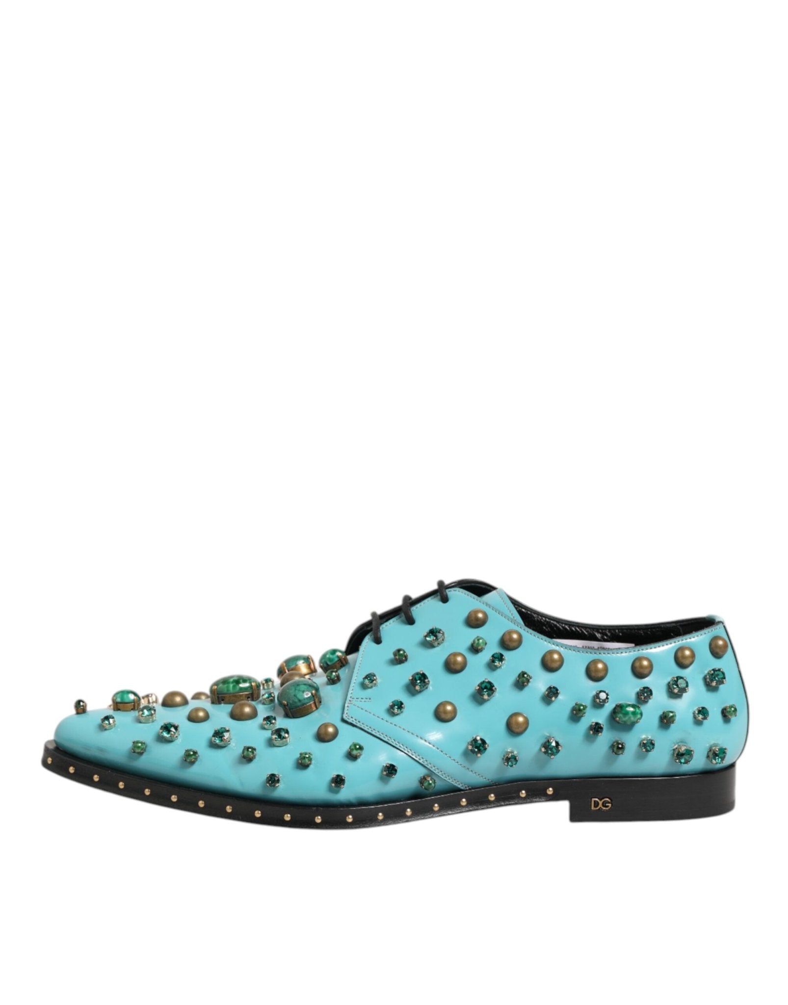 Dolce & Gabbana Turquoise Crystal Embellished Men Derby Shoes - RIMODA