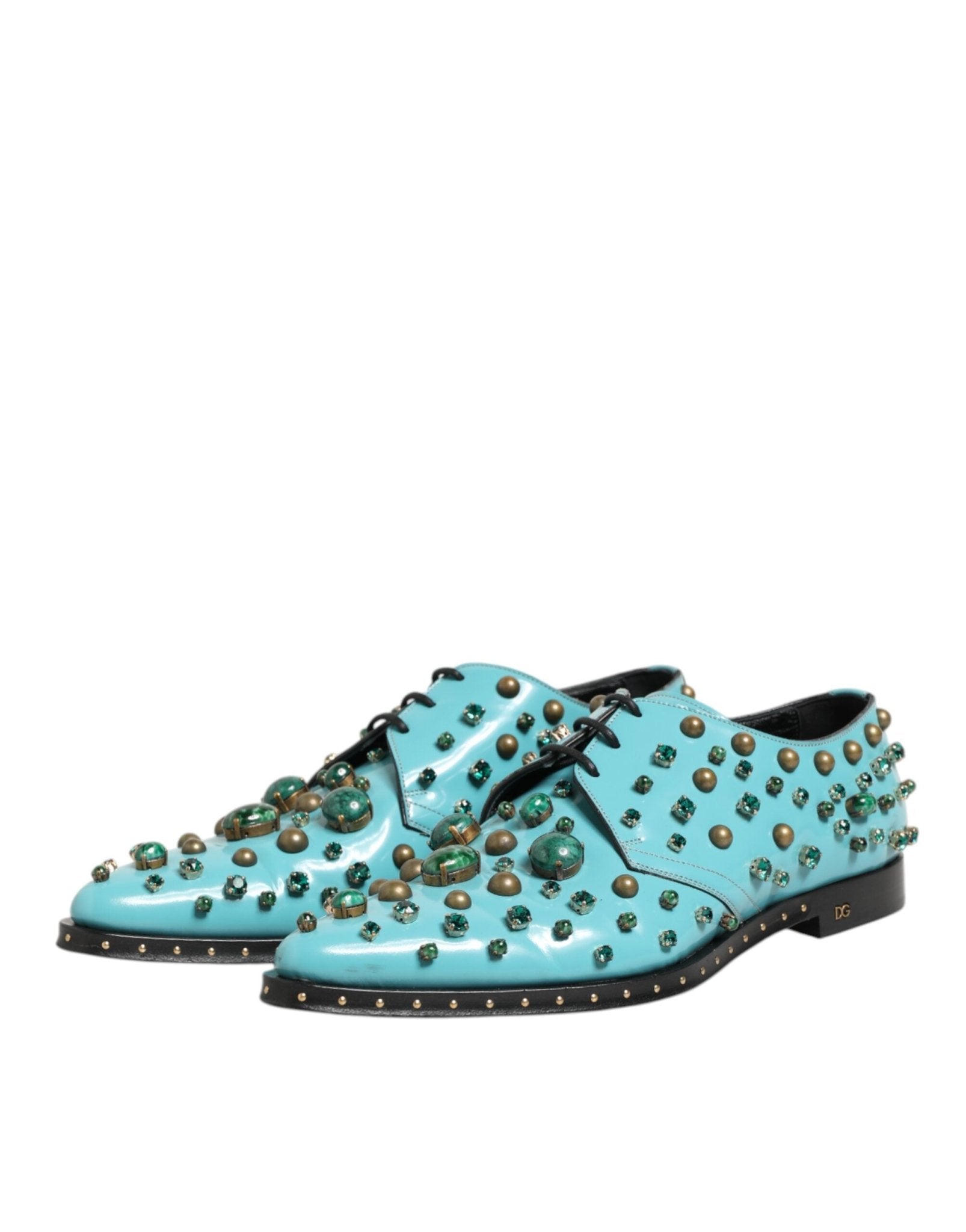 Dolce & Gabbana Turquoise Crystal Embellished Men Derby Shoes - RIMODA