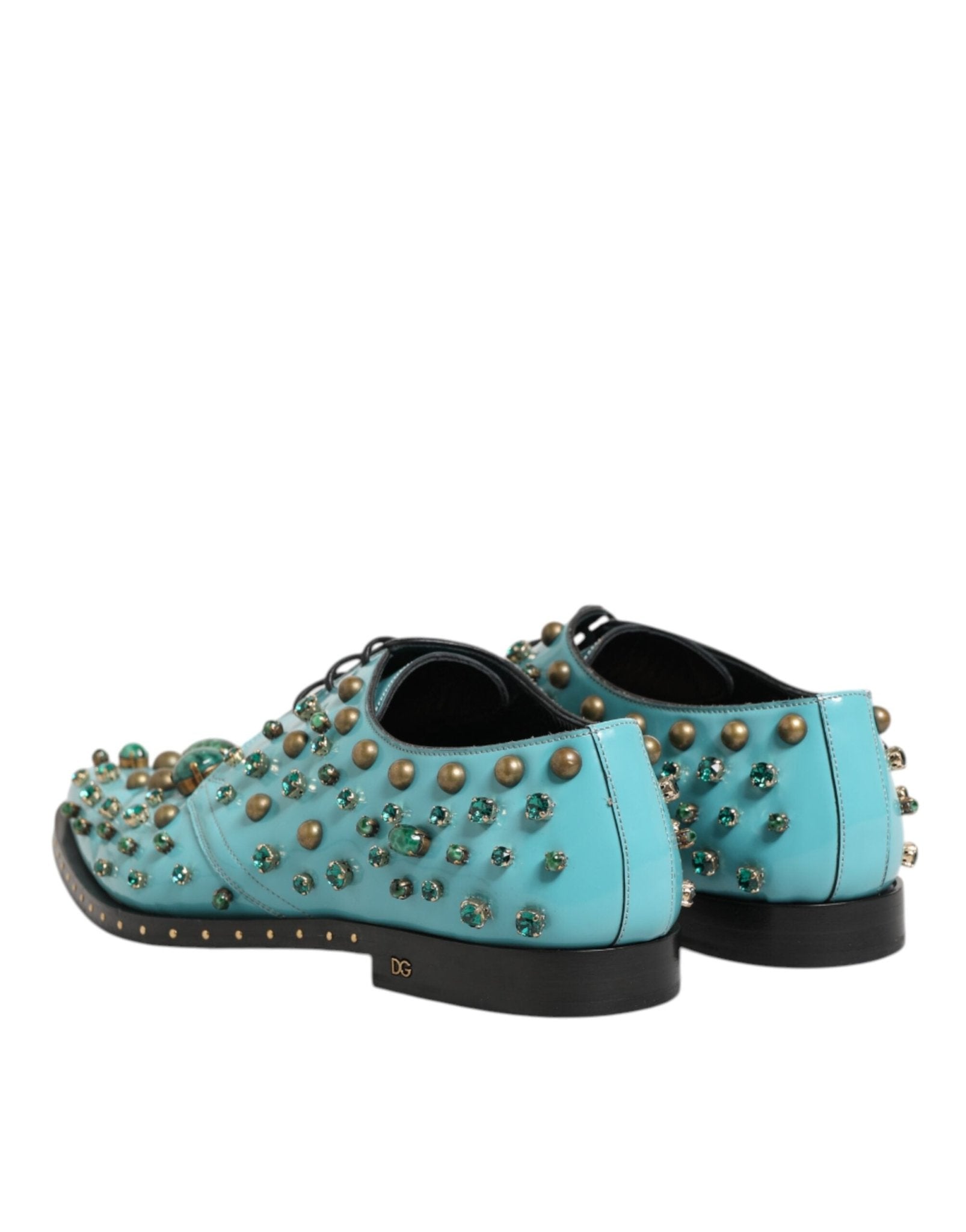 Dolce & Gabbana Turquoise Crystal Embellished Men Derby Shoes - RIMODA