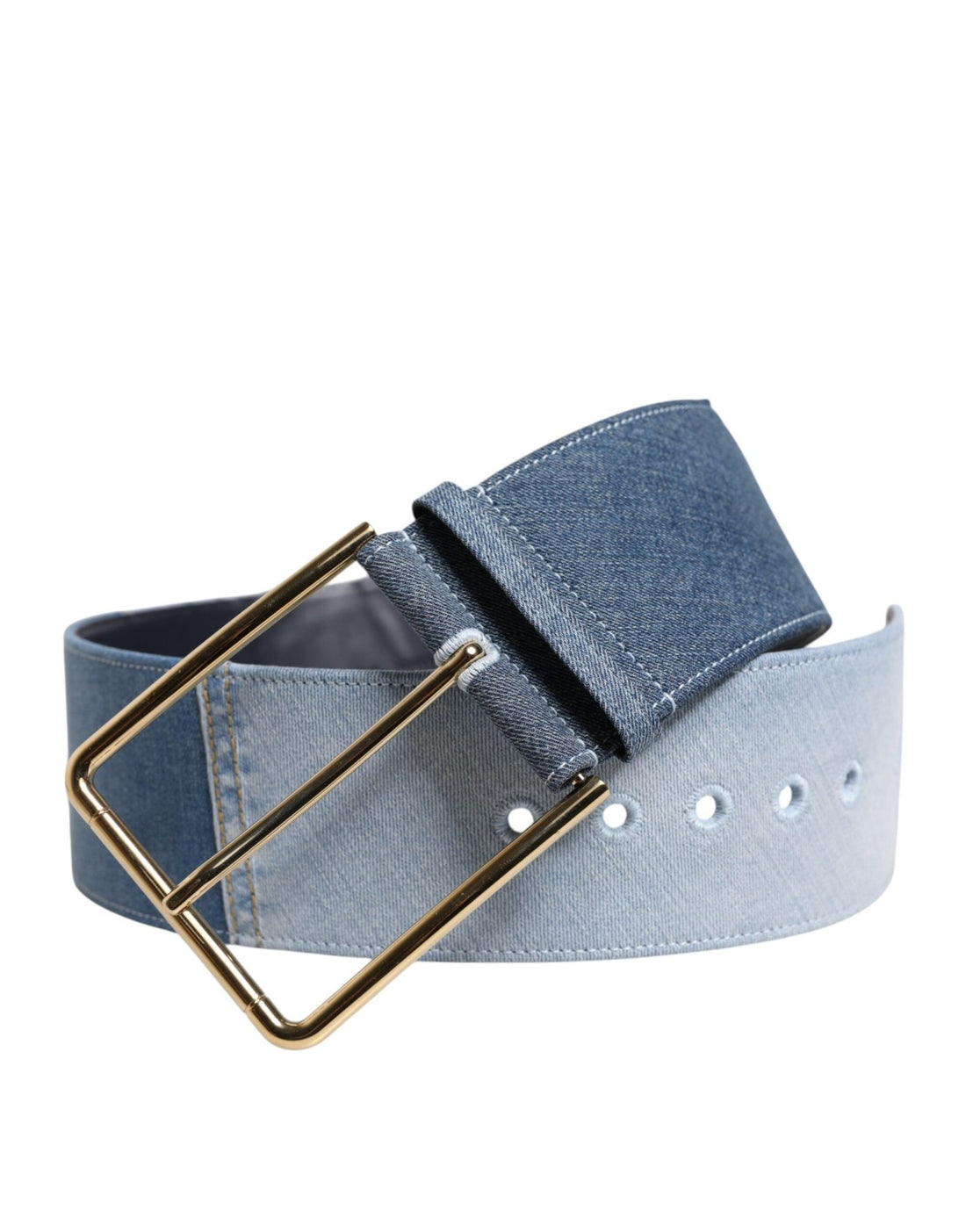 Dolce & Gabbana Two Tone Blue Denim Gold Metal Buckle Belt - RIMODA