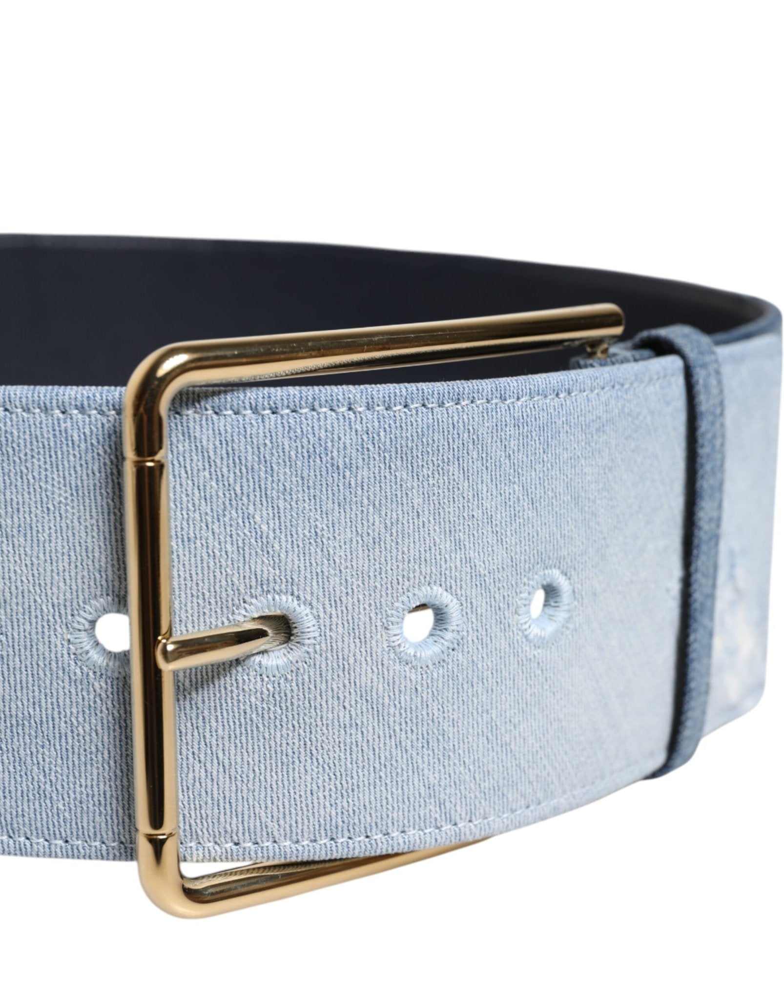 Dolce & Gabbana Two Tone Blue Denim Gold Metal Buckle Belt - RIMODA