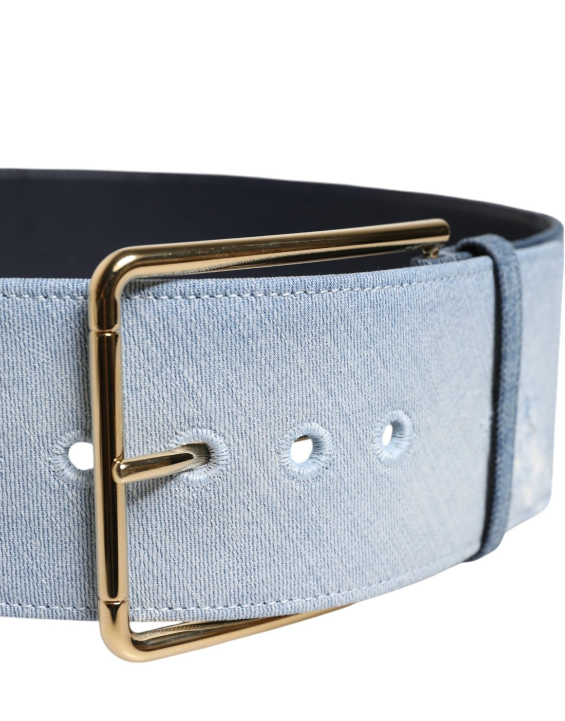 Dolce & Gabbana Two Tone Blue Denim Gold Metal Buckle Belt - RIMODA