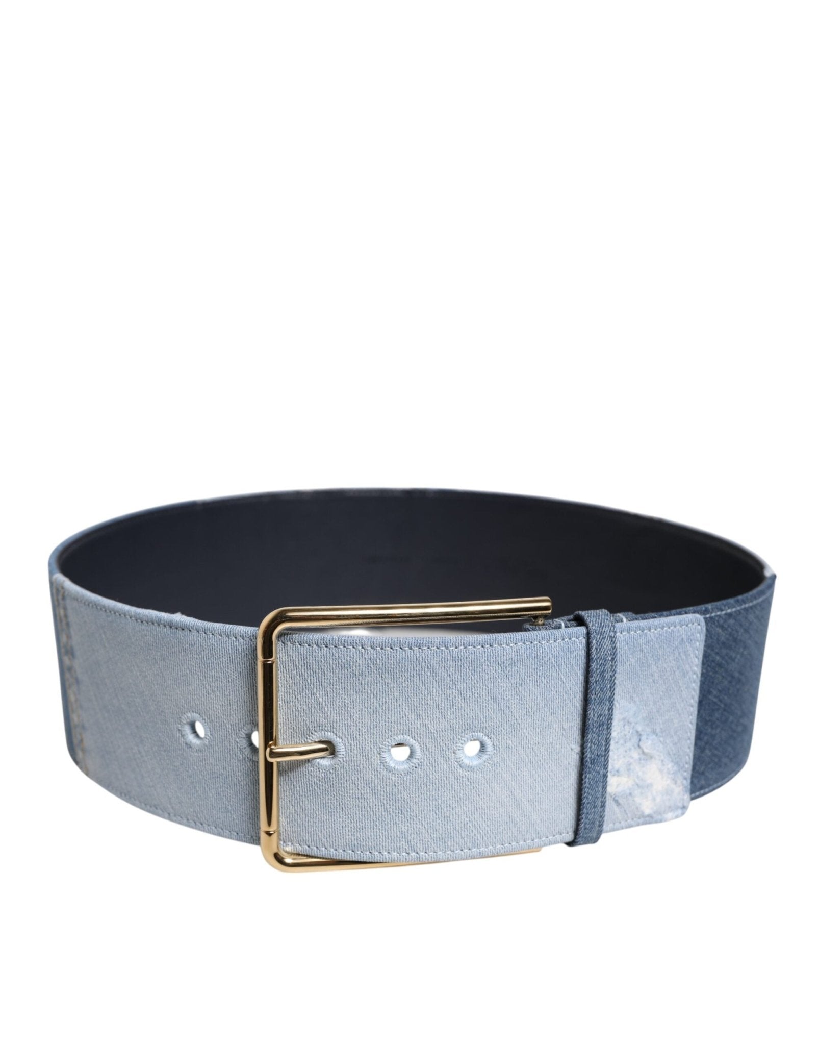 Dolce & Gabbana Two Tone Blue Denim Gold Metal Buckle Belt - RIMODA