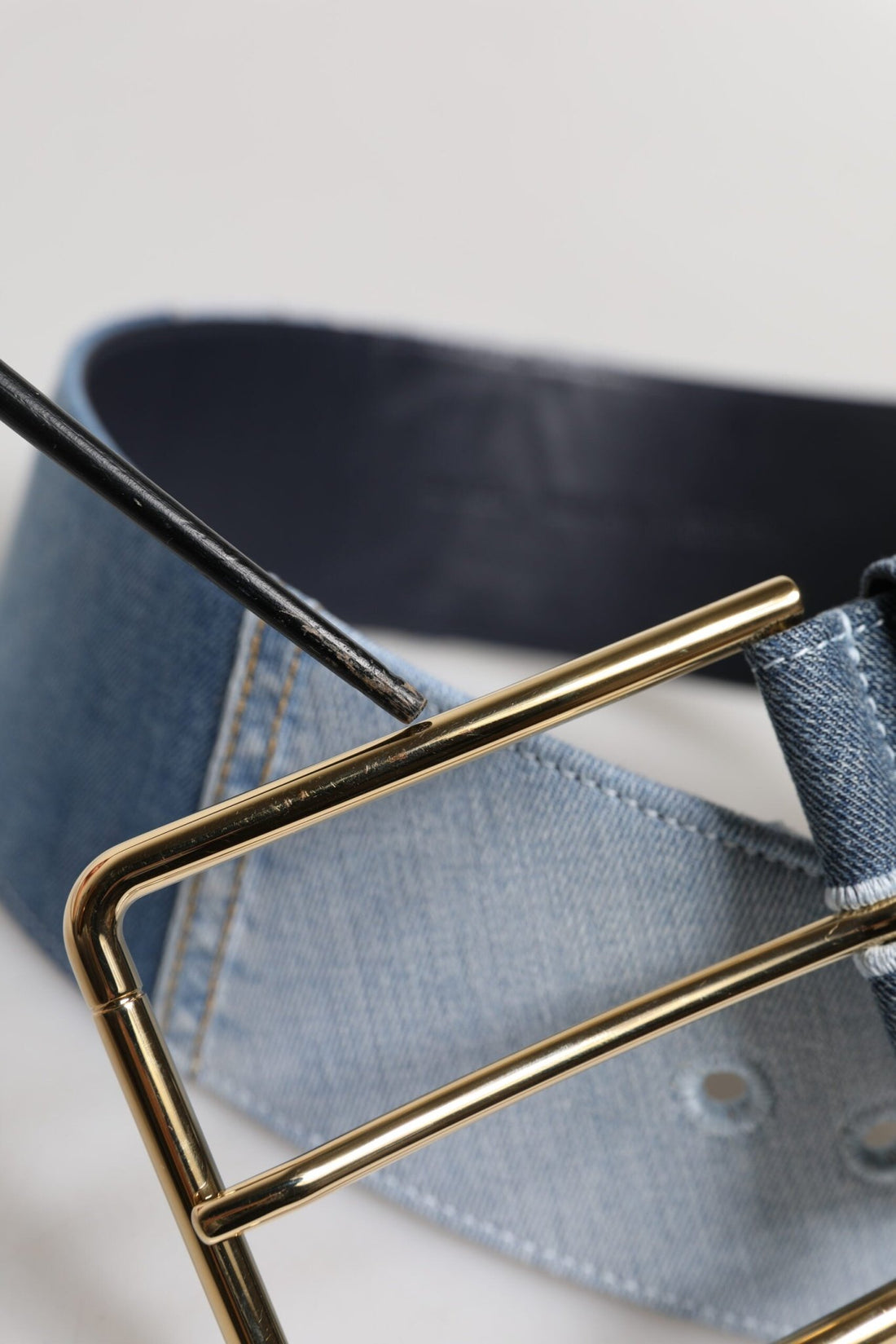 Dolce & Gabbana Two Tone Blue Denim Gold Metal Buckle Belt - RIMODA