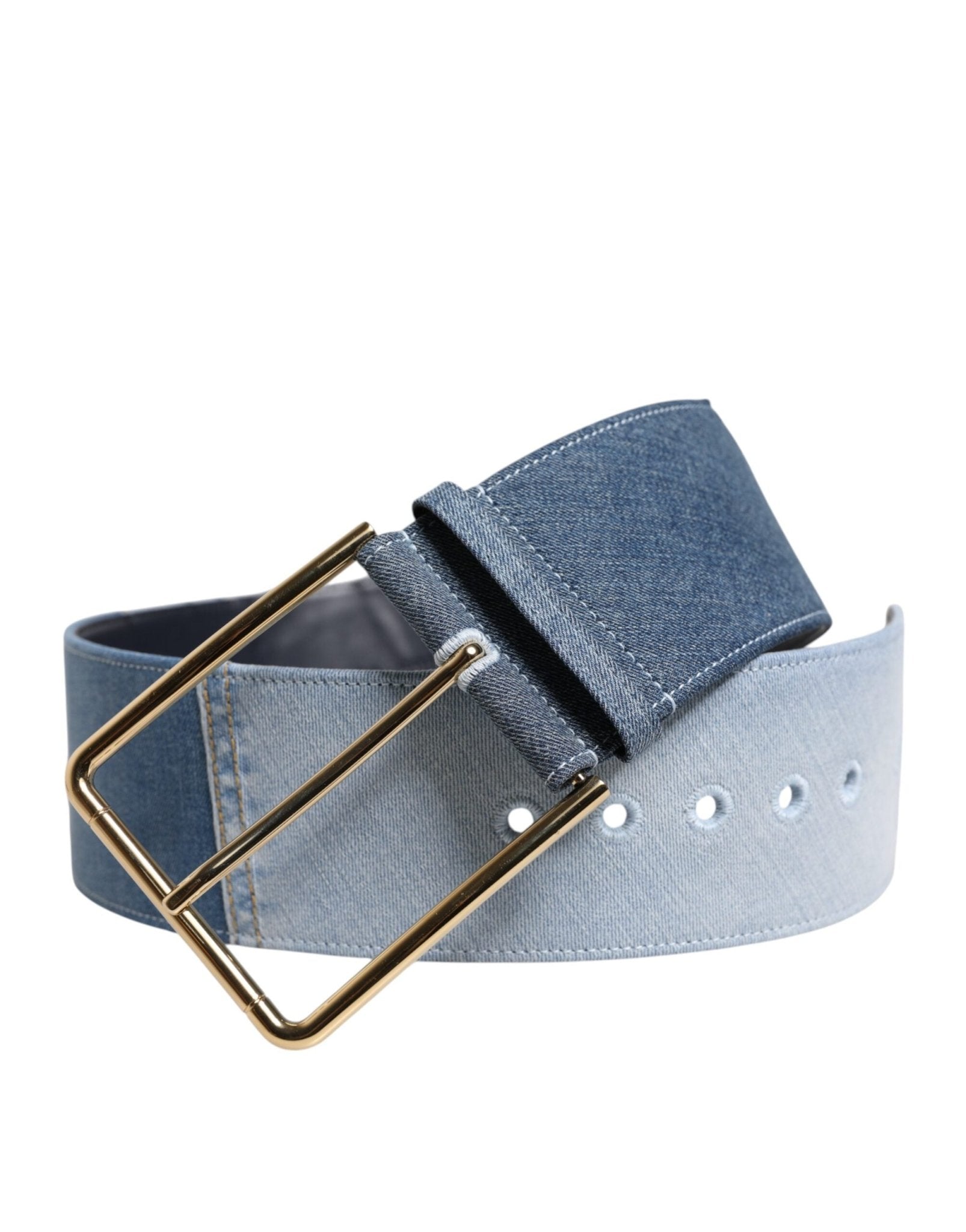 Dolce & Gabbana Two Tone Blue Denim Gold Metal Buckle Belt - RIMODA