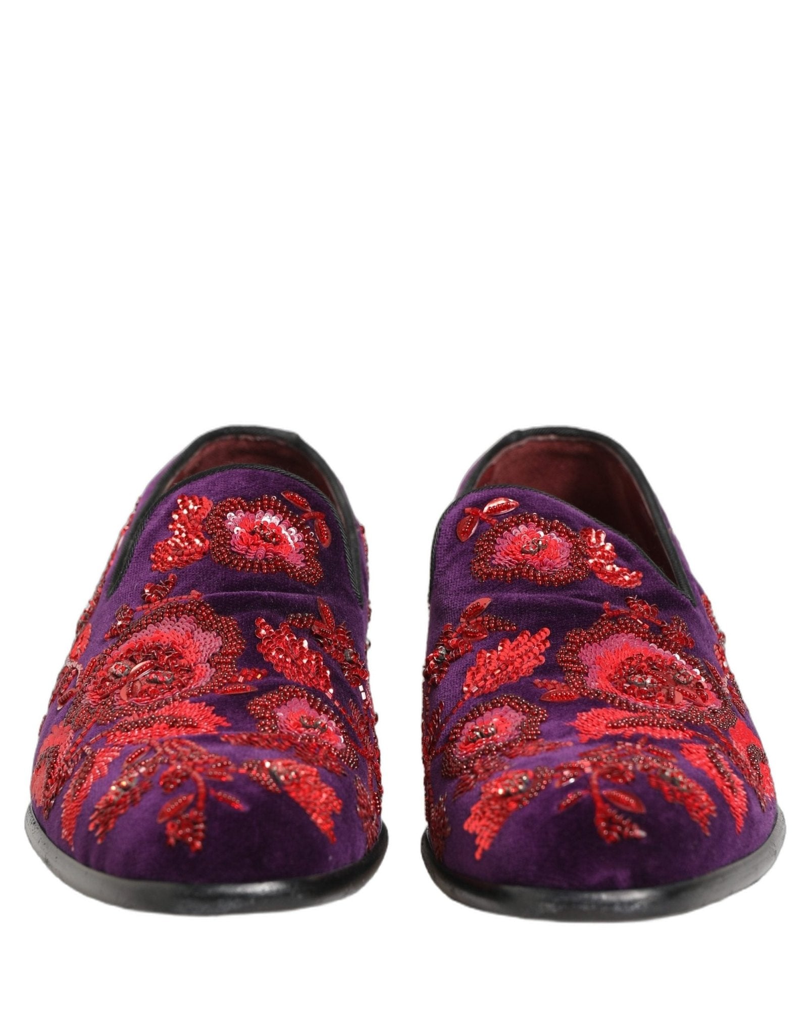 Dolce & Gabbana Violet Red Bead Embellished Loafers Shoes - RIMODA