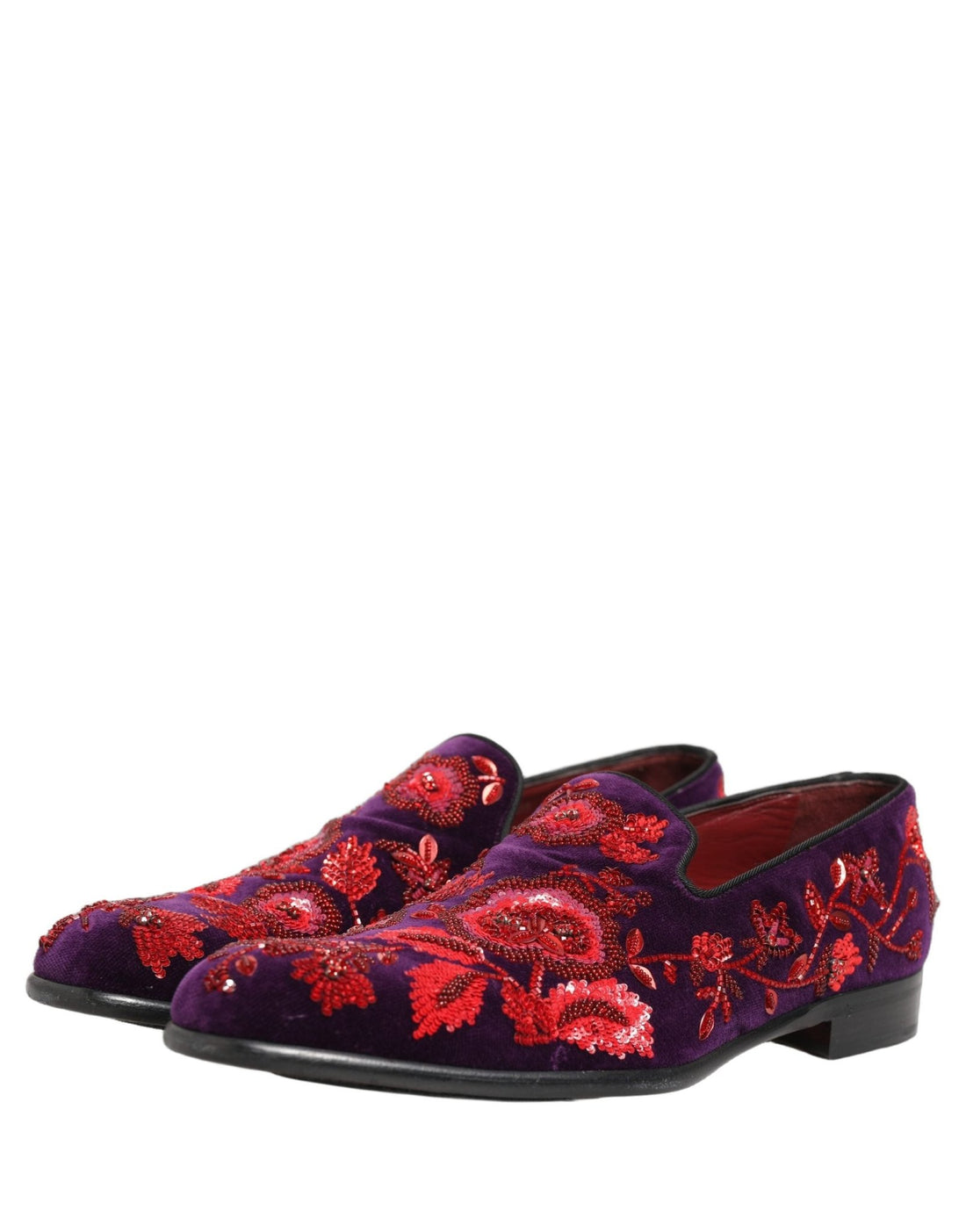 Dolce & Gabbana Violet Red Bead Embellished Loafers Shoes - RIMODA