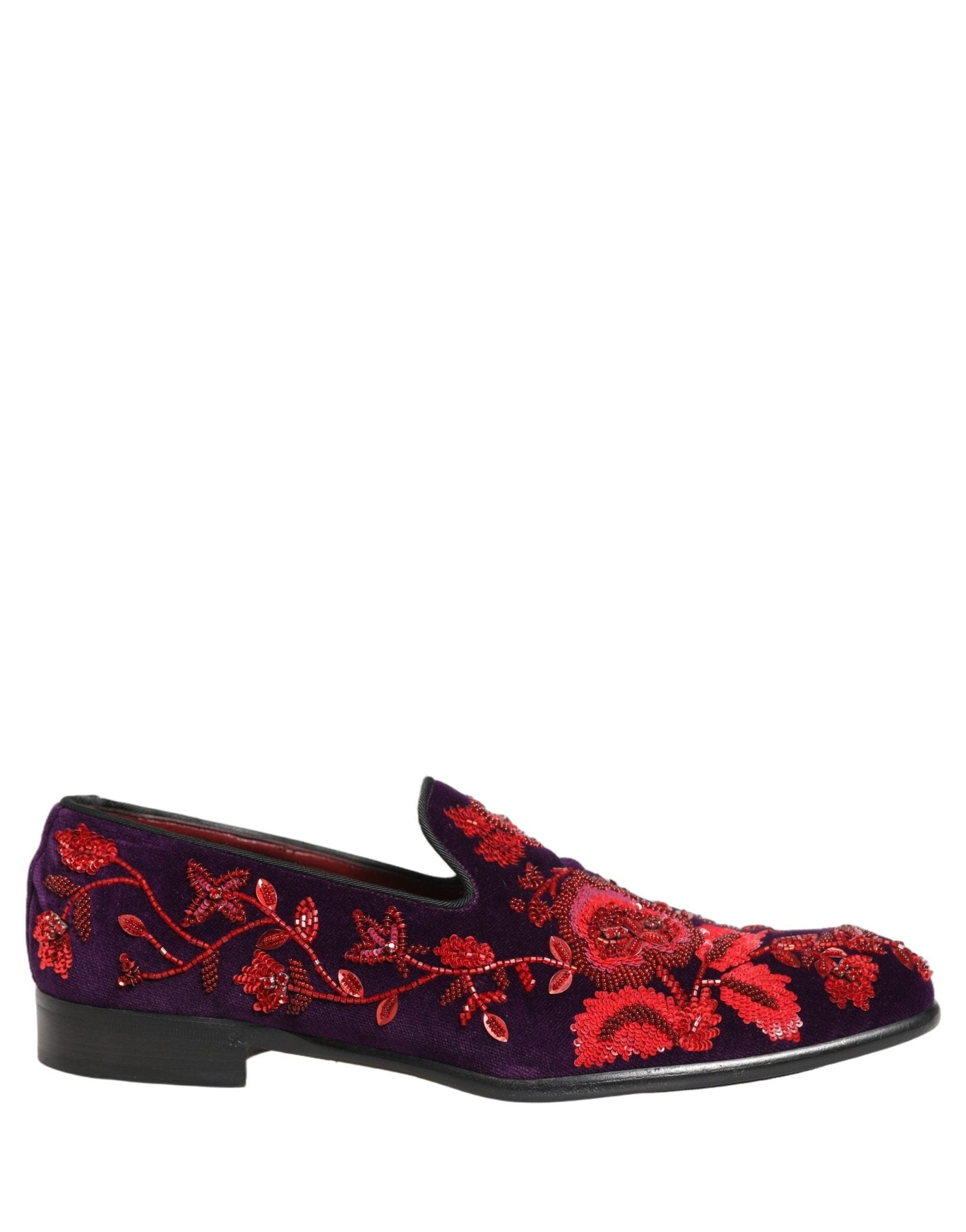 Dolce & Gabbana Violet Red Bead Embellished Loafers Shoes - RIMODA