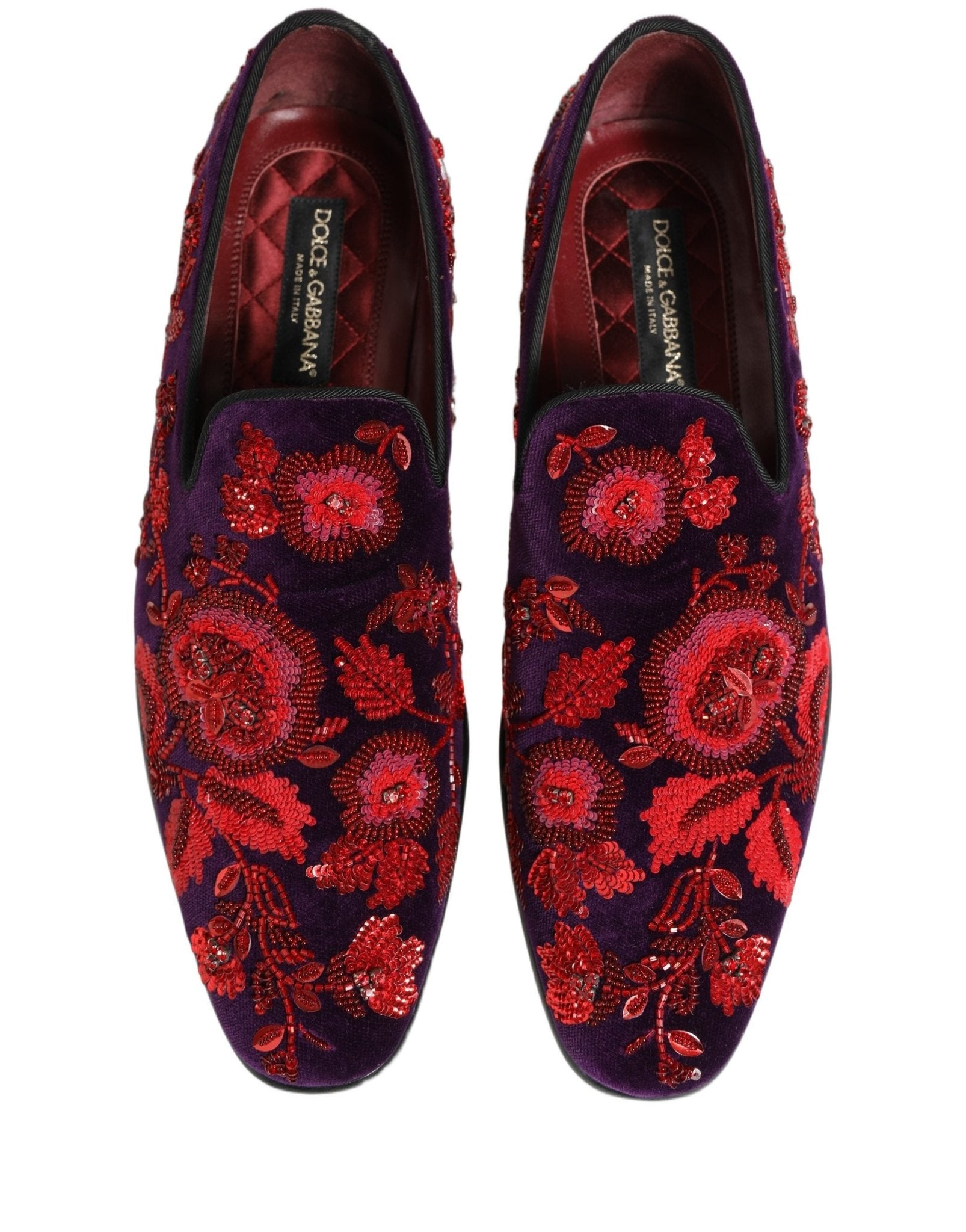 Dolce & Gabbana Violet Red Bead Embellished Loafers Shoes - RIMODA
