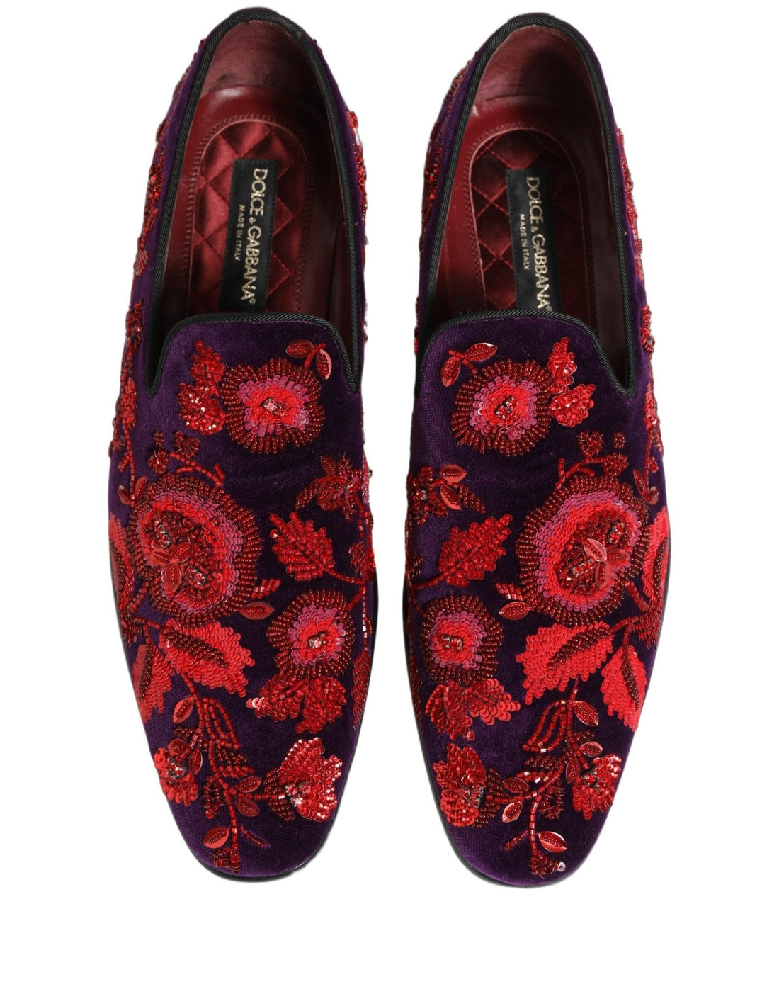 Dolce & Gabbana Violet Red Bead Embellished Loafers Shoes - RIMODA