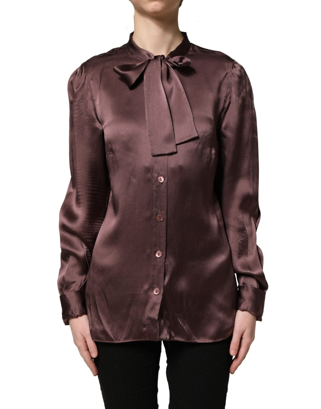 Dolce & Gabbana Violet Satin Long Sleeve Ascot Tie Shirt Top - RIMODA