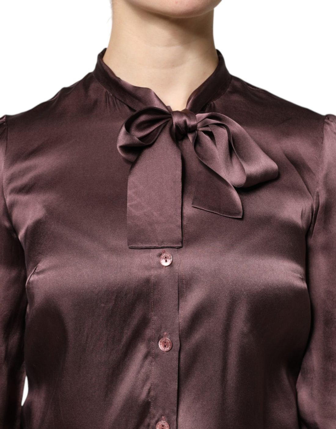 Dolce & Gabbana Violet Satin Long Sleeve Ascot Tie Shirt Top - RIMODA