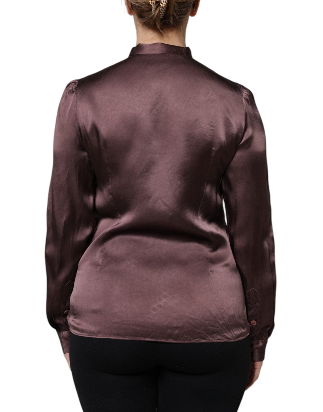 Dolce & Gabbana Violet Satin Long Sleeve Ascot Tie Shirt Top - RIMODA