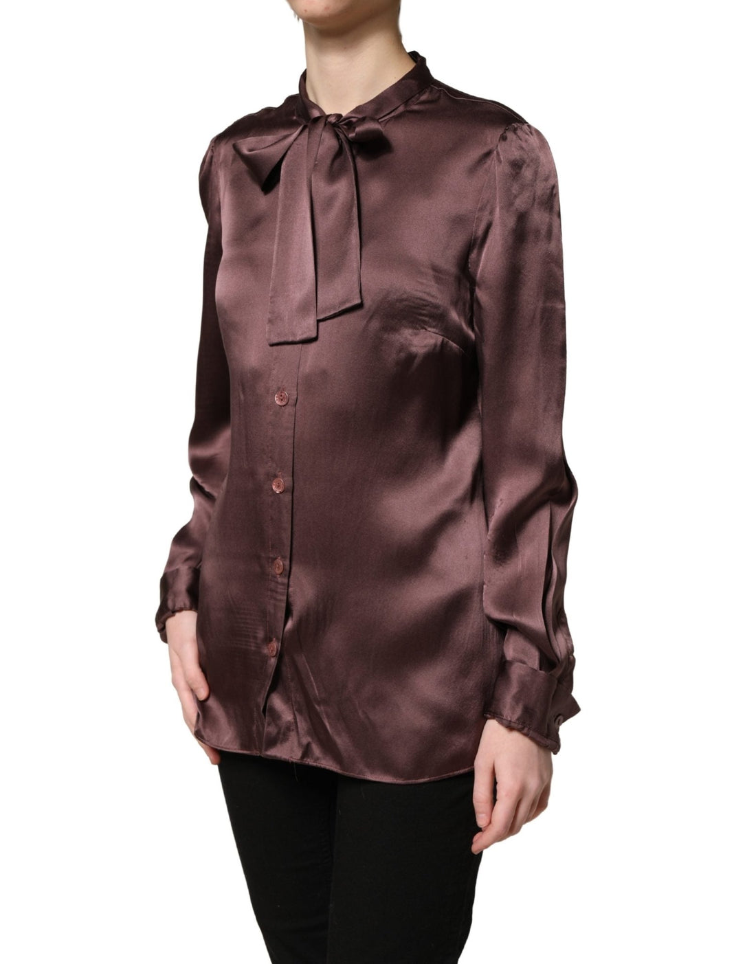 Dolce & Gabbana Violet Satin Long Sleeve Ascot Tie Shirt Top - RIMODA