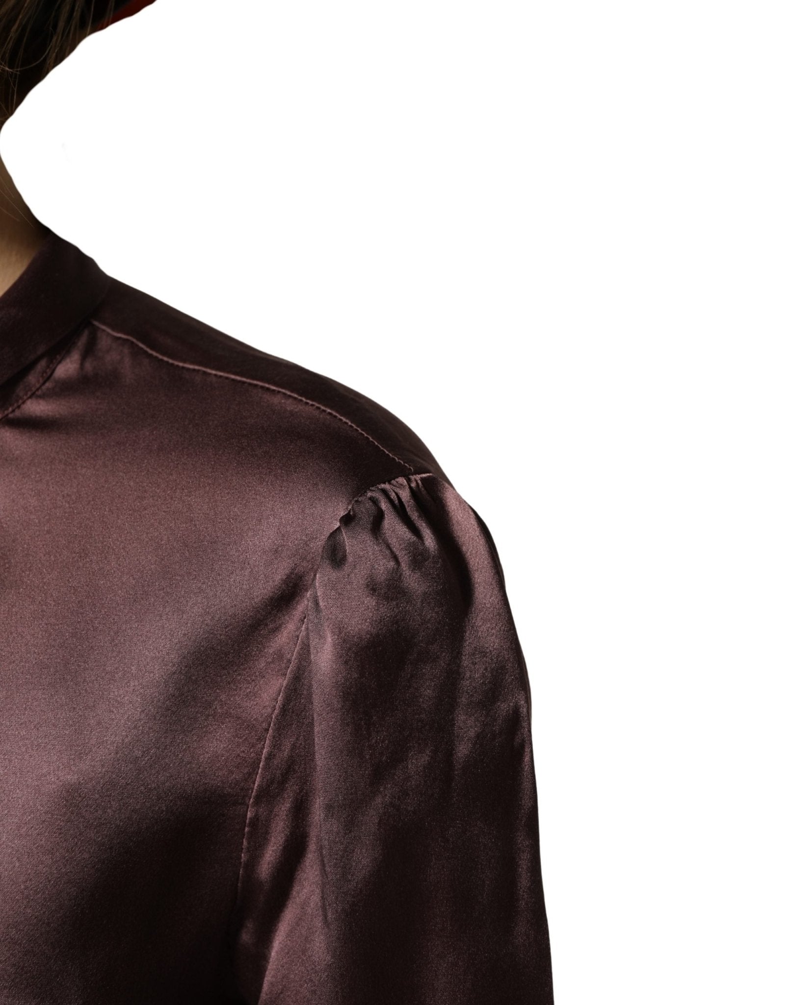 Dolce & Gabbana Violet Satin Long Sleeve Ascot Tie Shirt Top - RIMODA